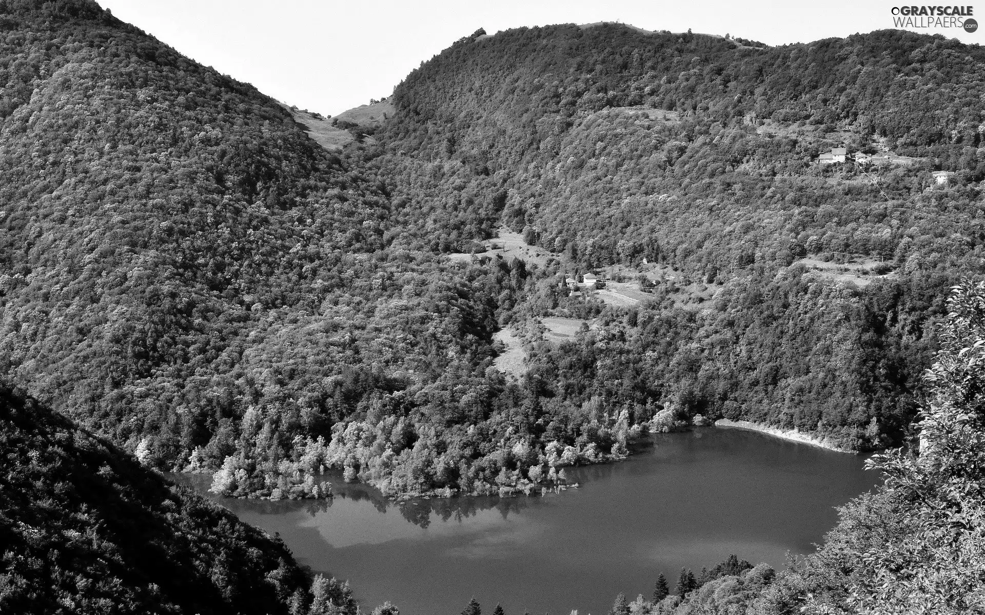 River, Mountains, woods