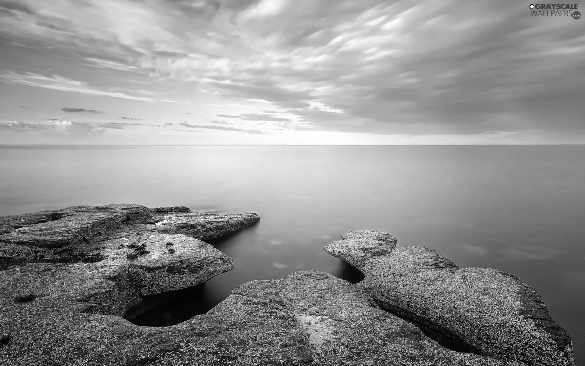 rocks, sea, clouds