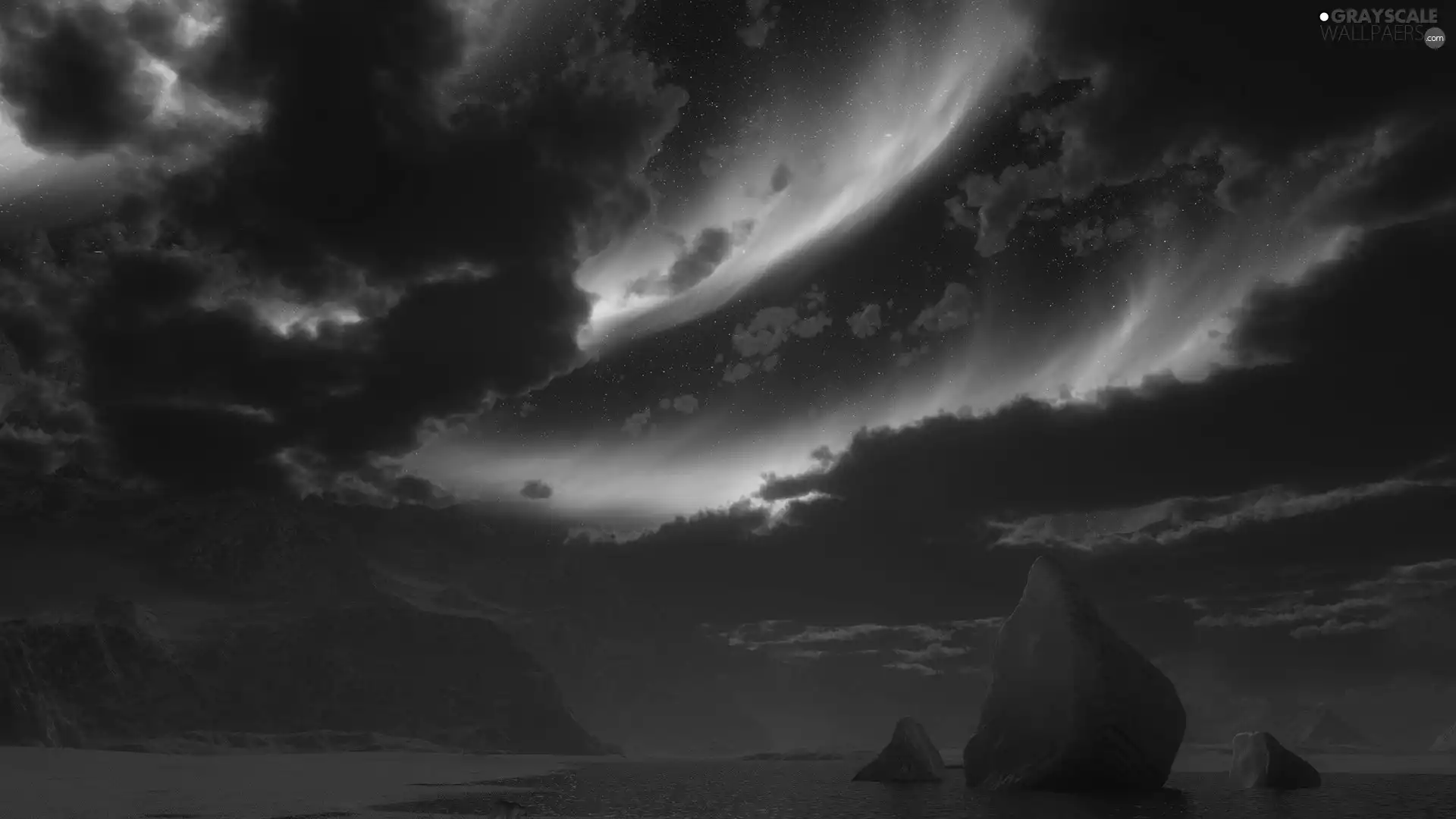 rocks, Sky, clouds
