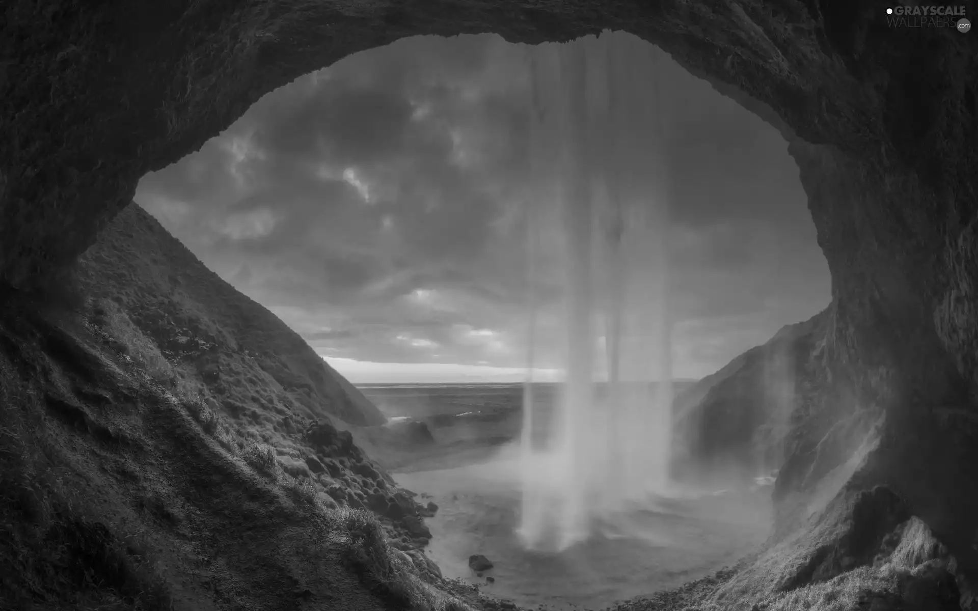 Great Sunsets, clouds, rocks, Seljalandsfoss Waterfall, iceland