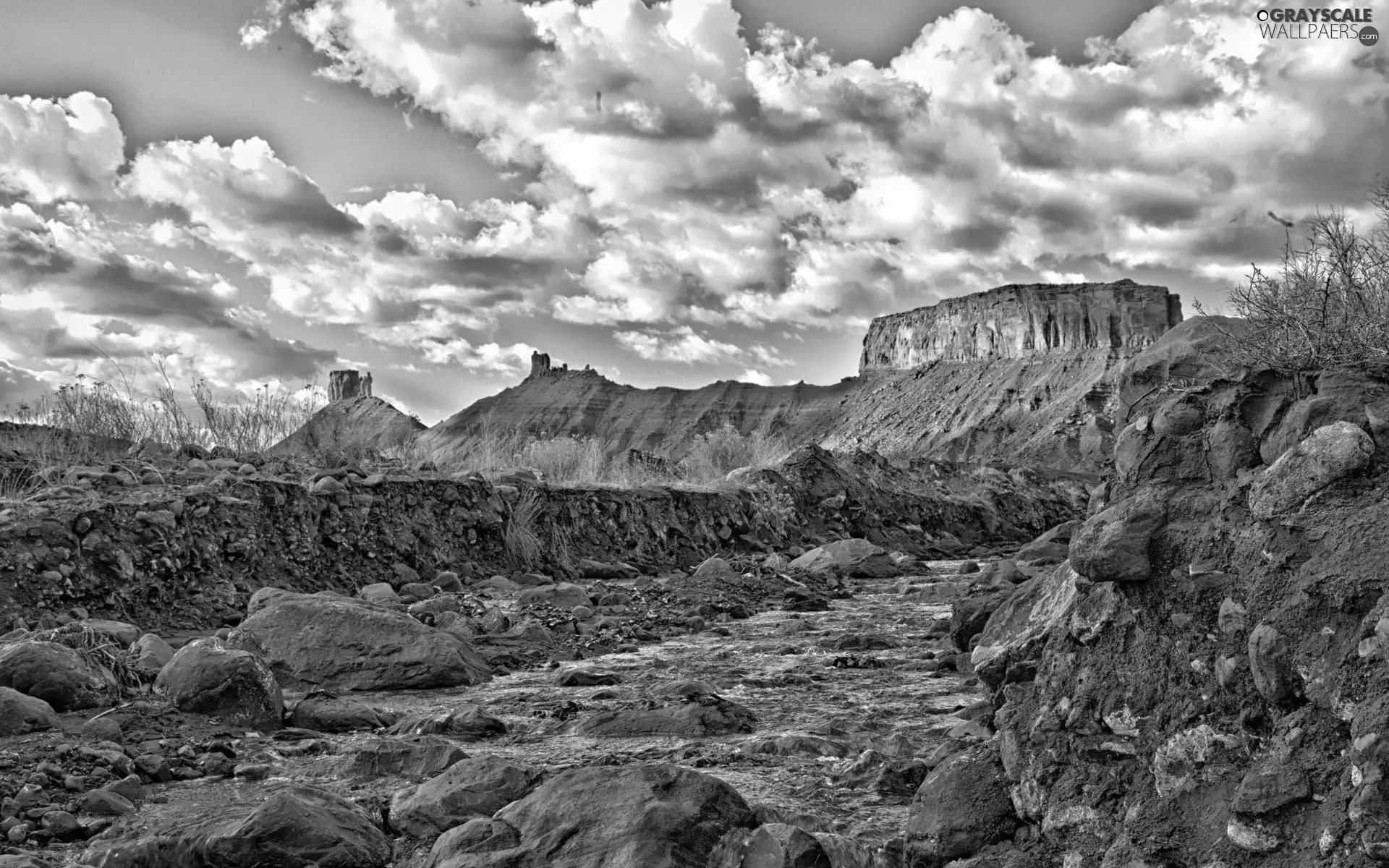 clouds, rocks