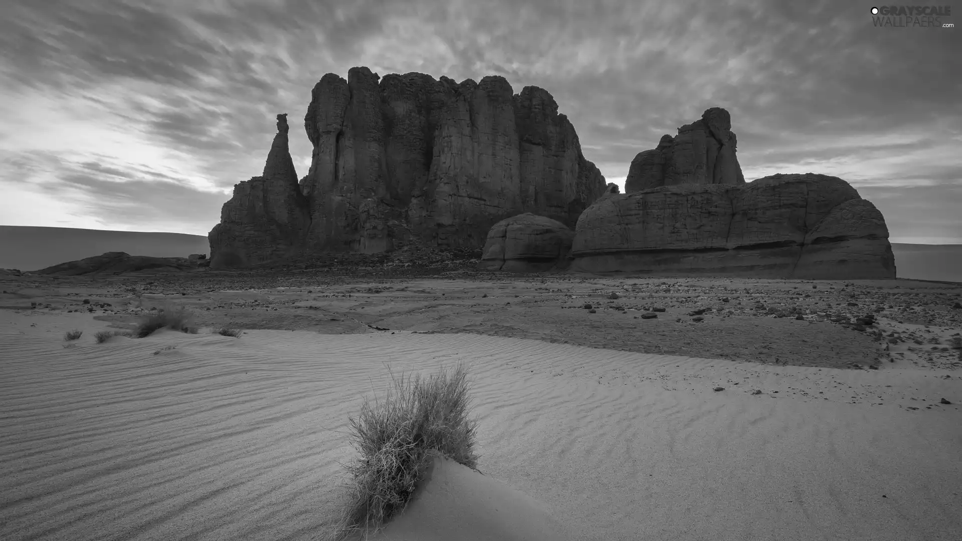 rocks, Tufts, Africa, grass, Algeria, Sahara, Desert, Great Sunsets