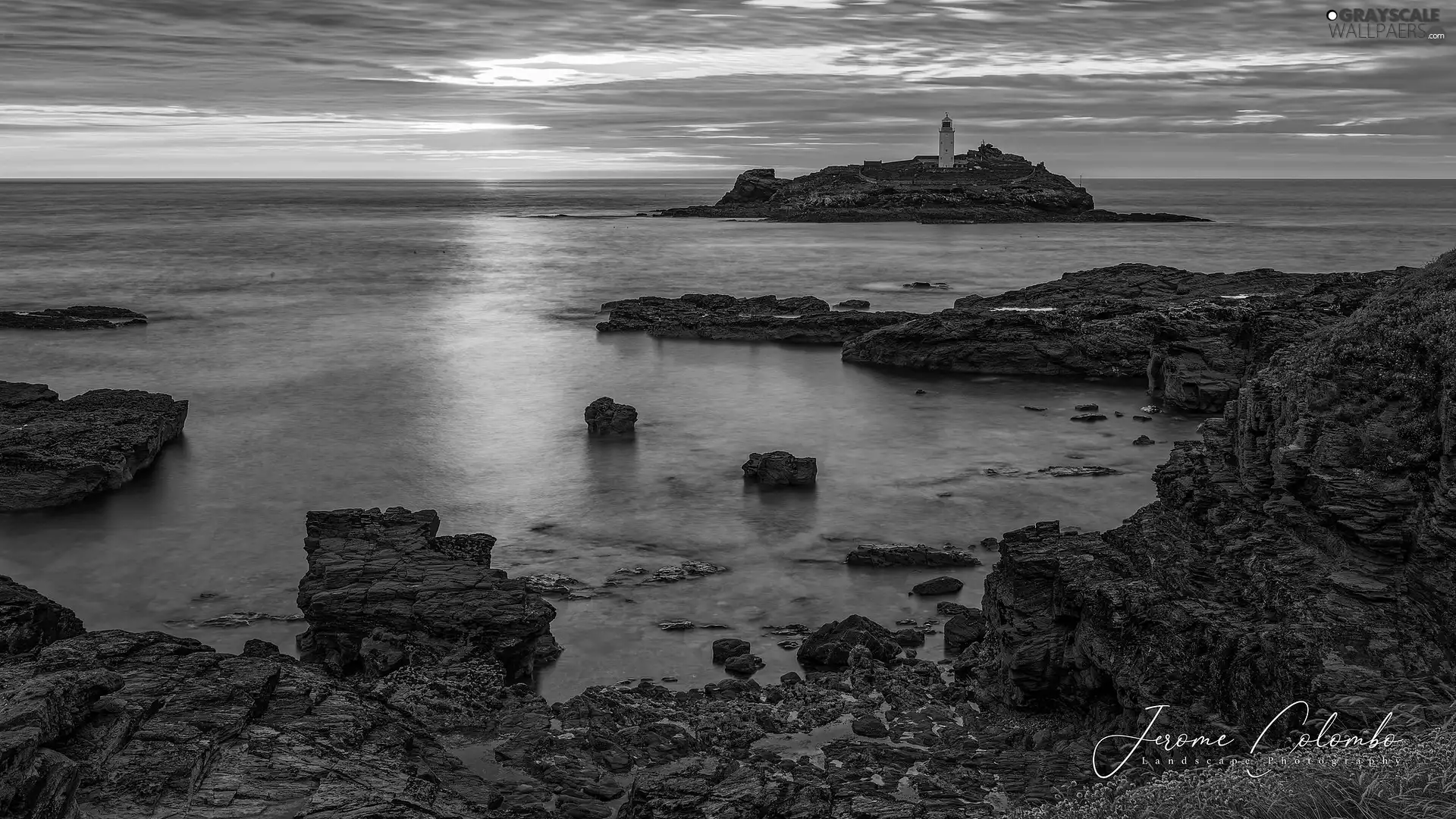 Godrevy Lighthouse, England, rocks, sea, Great Sunsets
