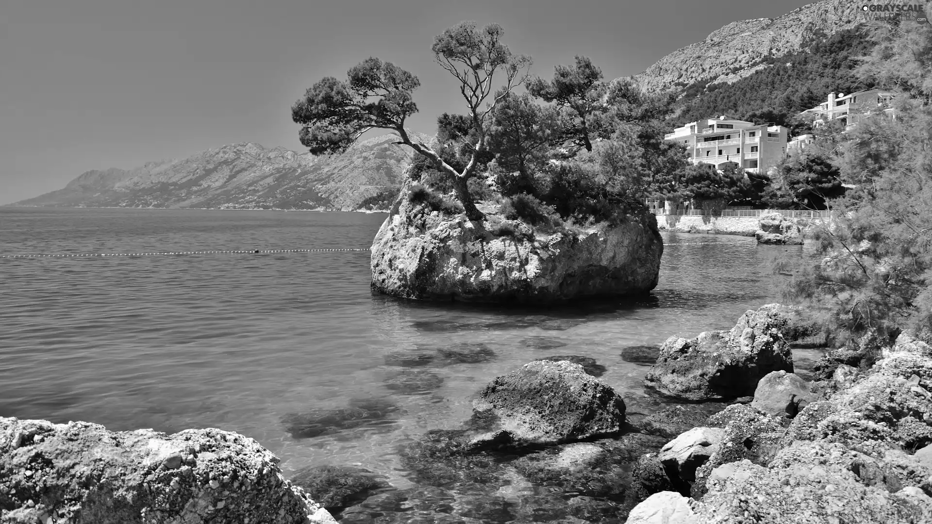 Mountains, Coast, rocks, sea