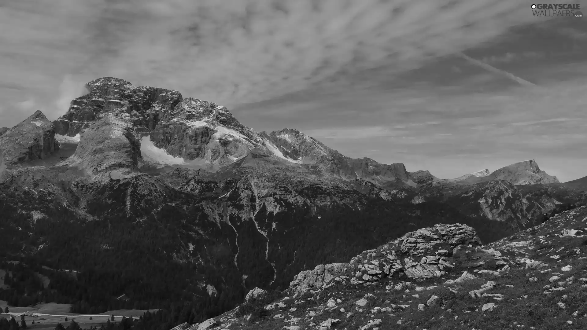 Mountains, Valley, Sky, rocks