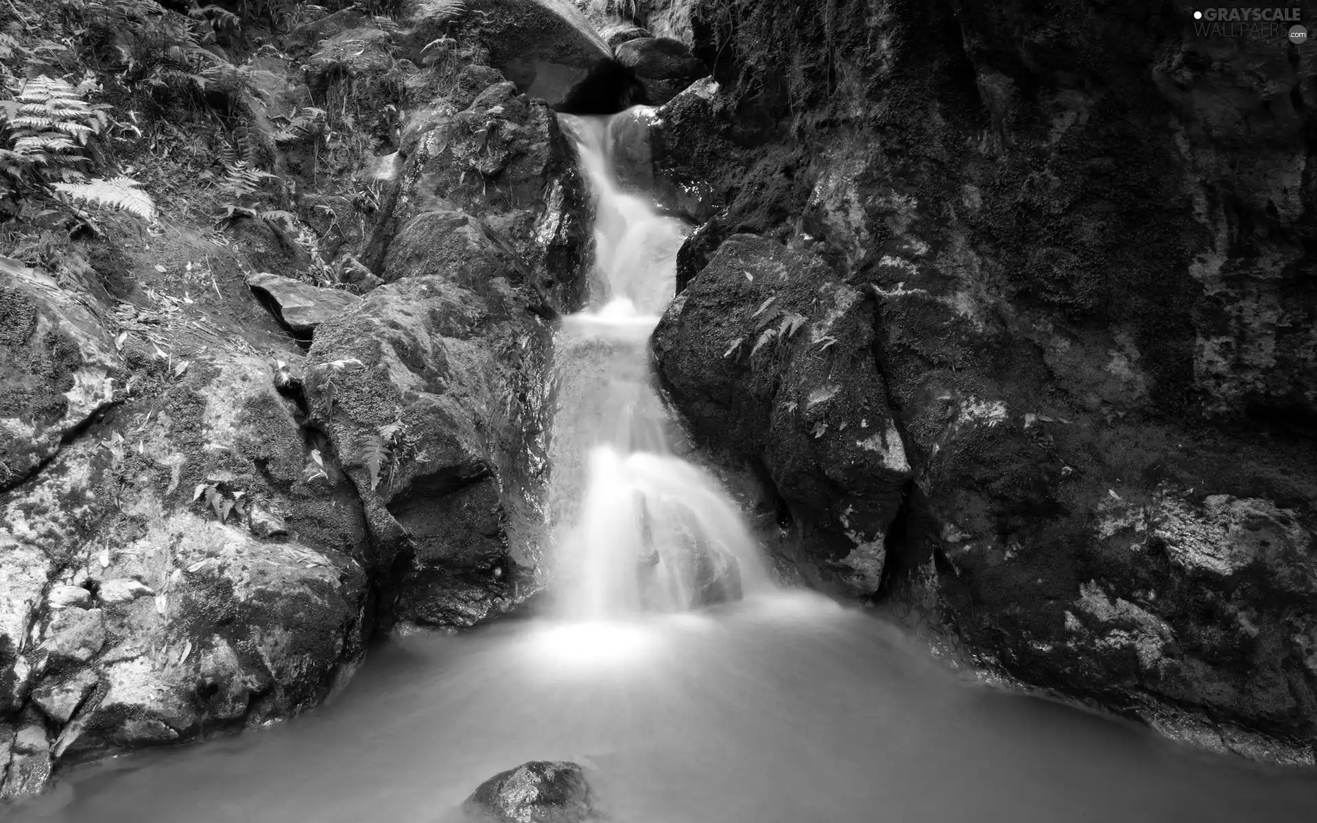 rocks, waterfall, Mountains