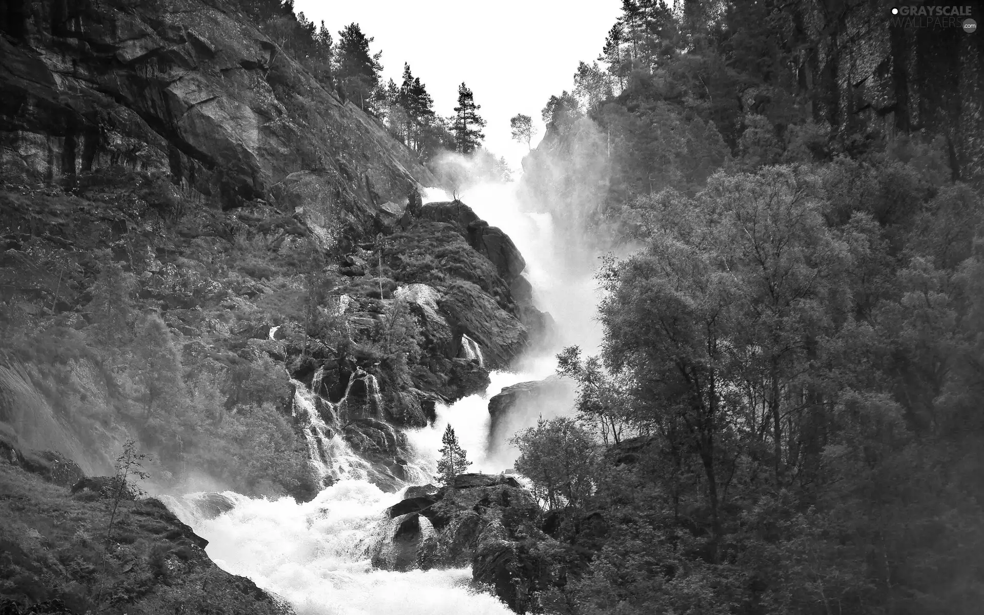 rocks, waterfall, Mountains