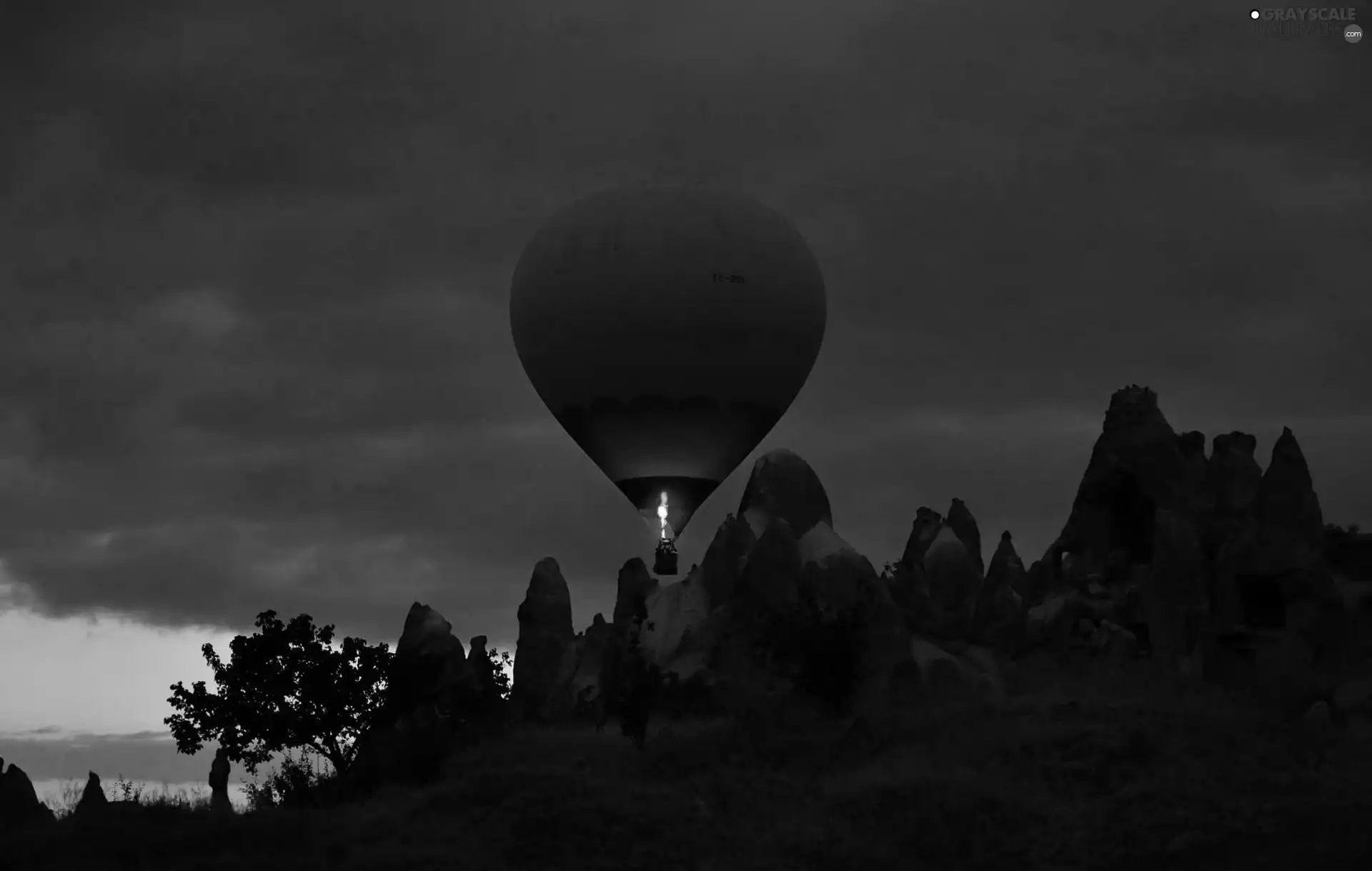 rocks, Balloon, Night