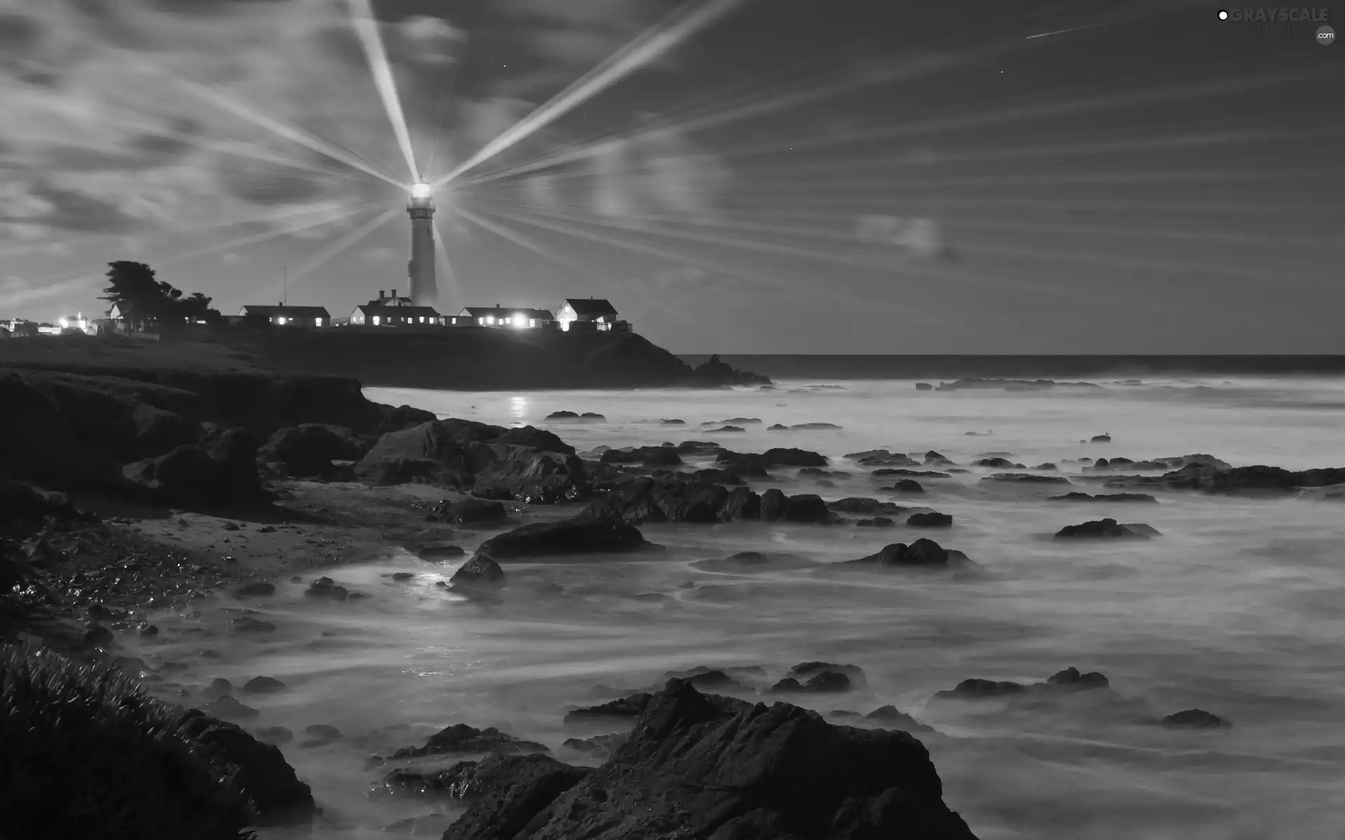 rocks, Night, maritime, Coast, Lighthouse