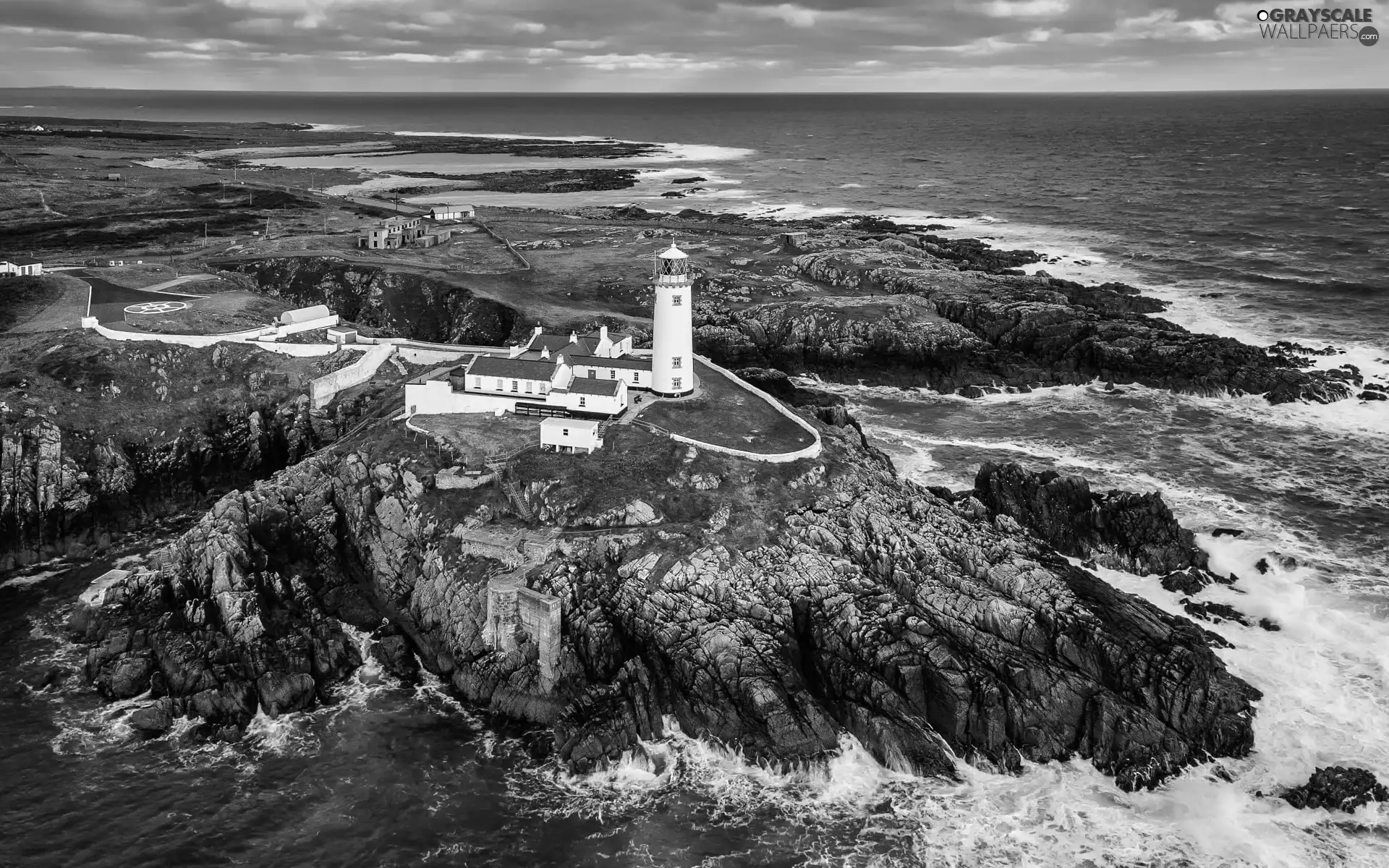 rocks, Lighthouses, Portsalon, Fanad Head Lighthouse, sea, clouds, Ireland