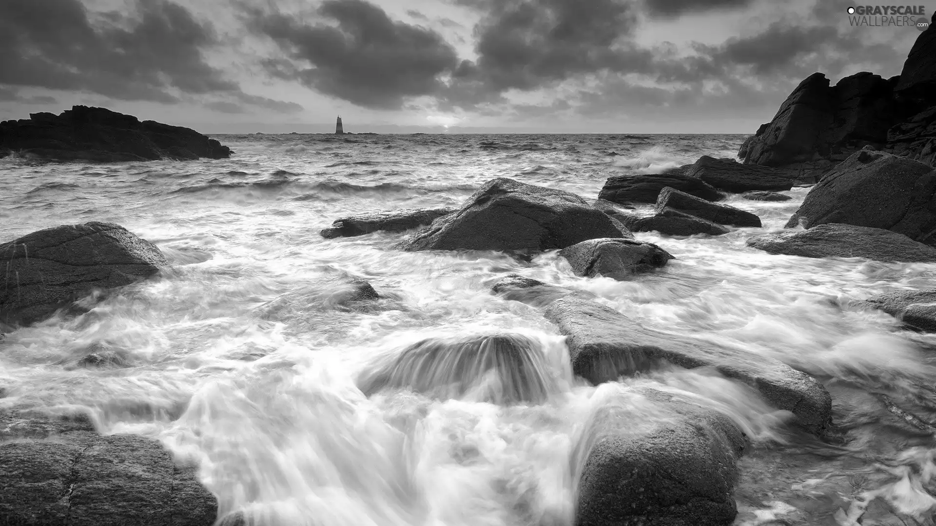 rocks, Lighthouses, sea