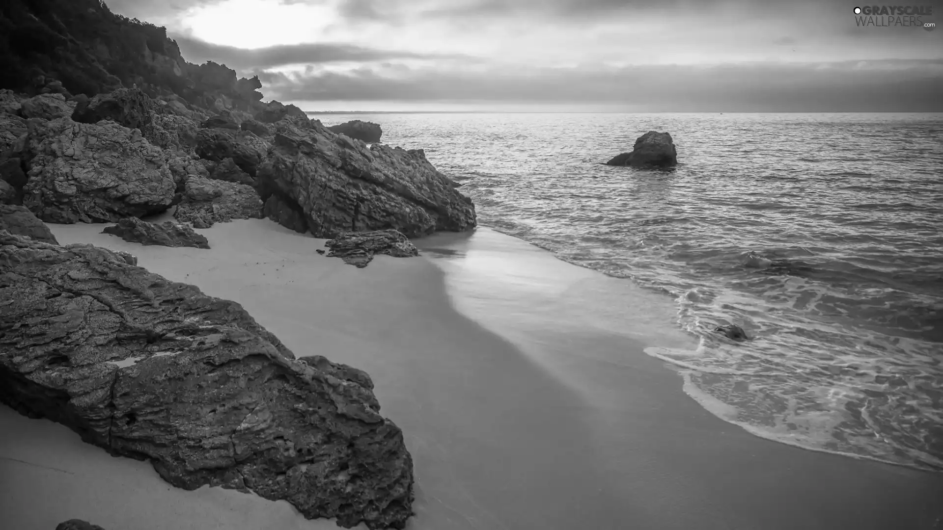 sea, sun, rocks, west