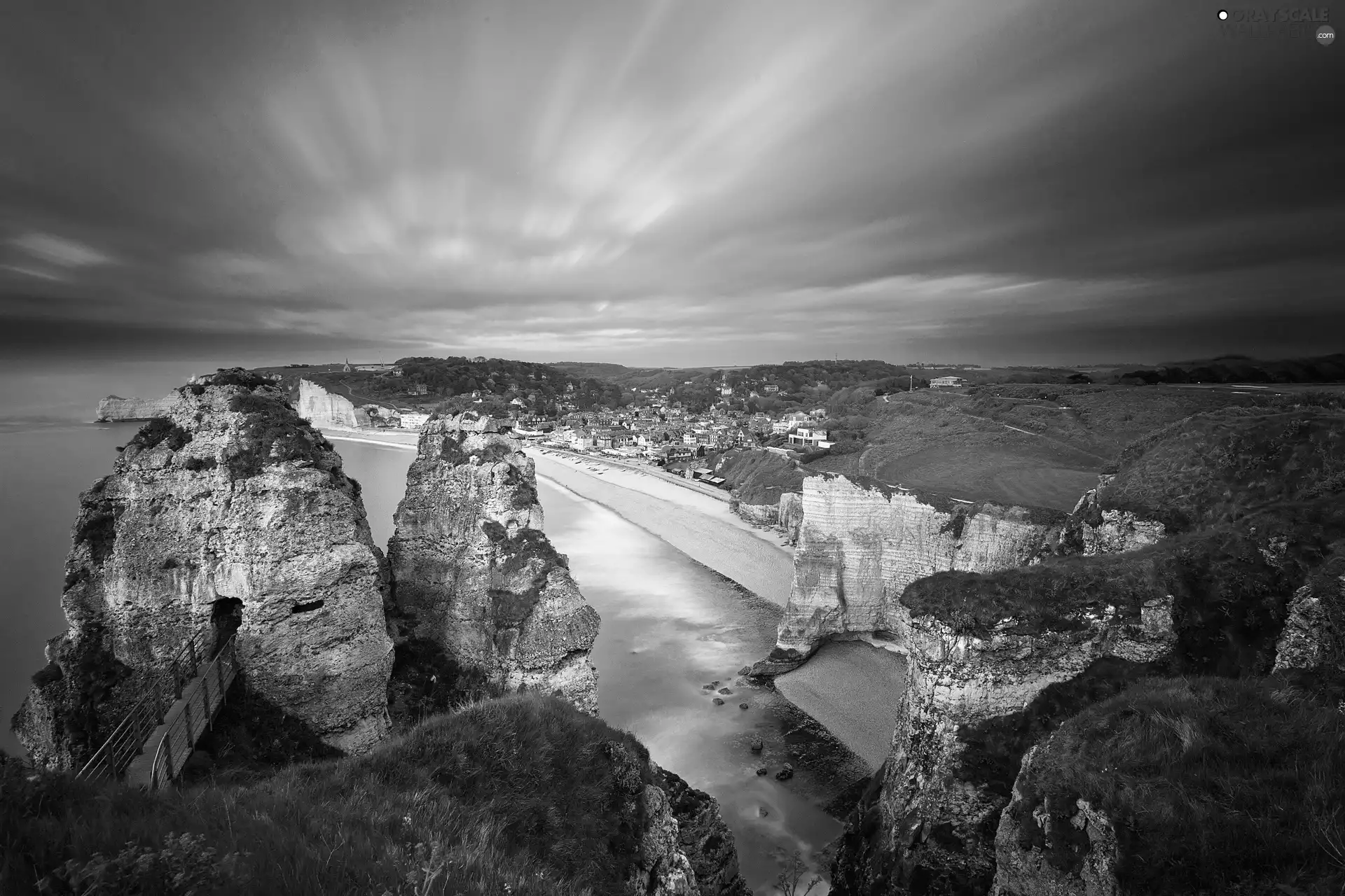 Beaches, Normandy, sea, coast, France, rocks, Sky