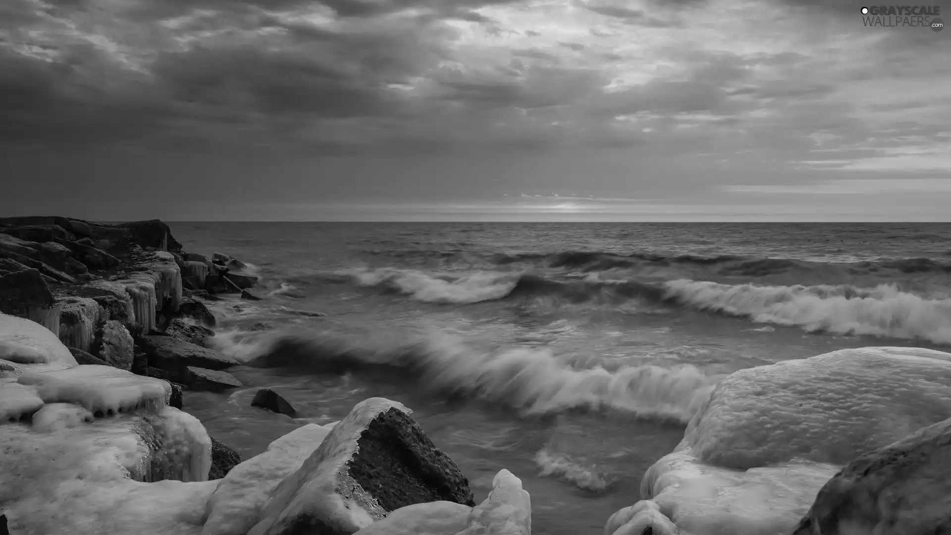 Sunrise, undulating, sea, rocks