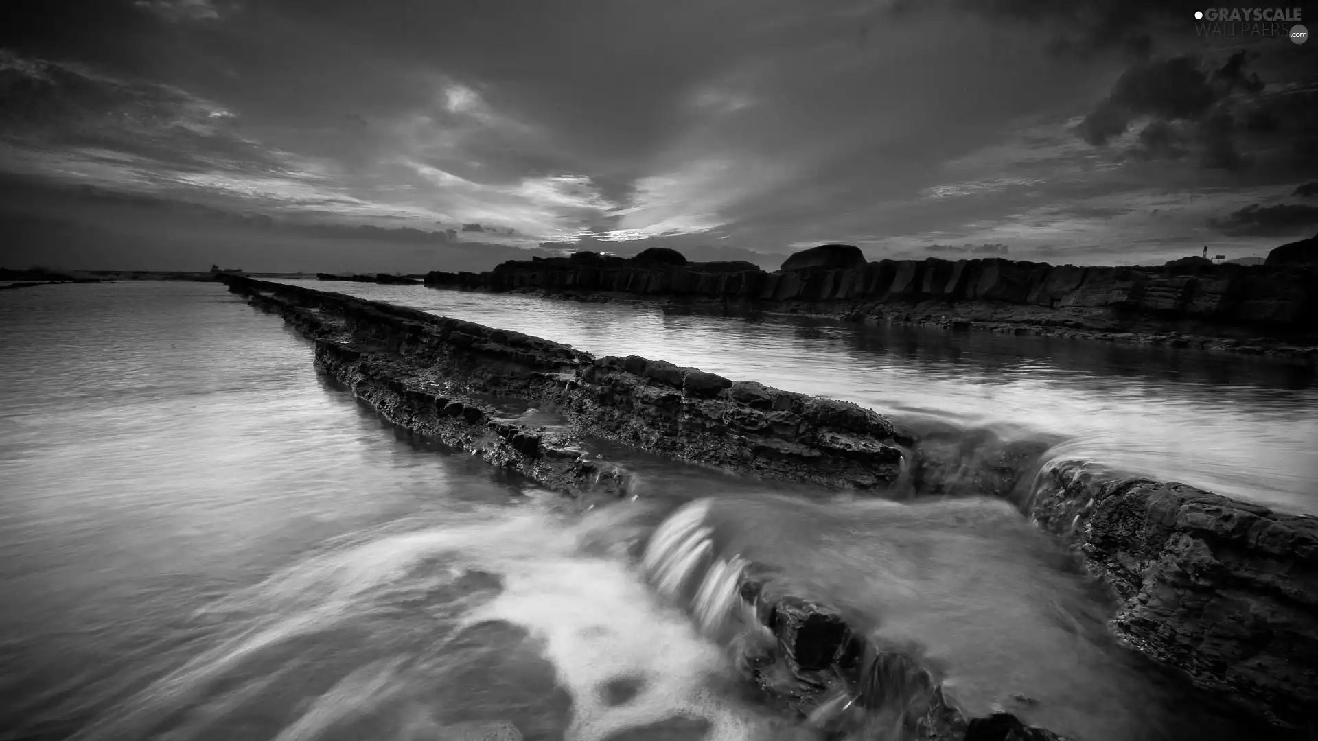 rocks, Sky, water