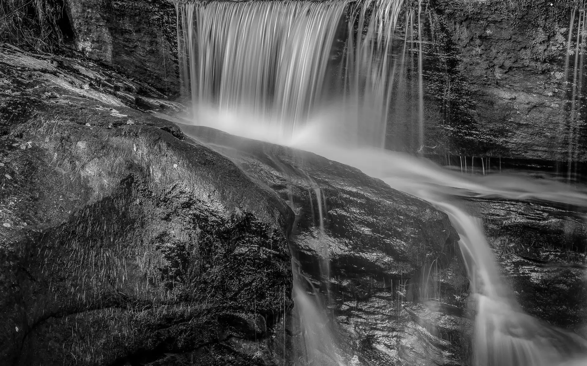 waterfall, rocks