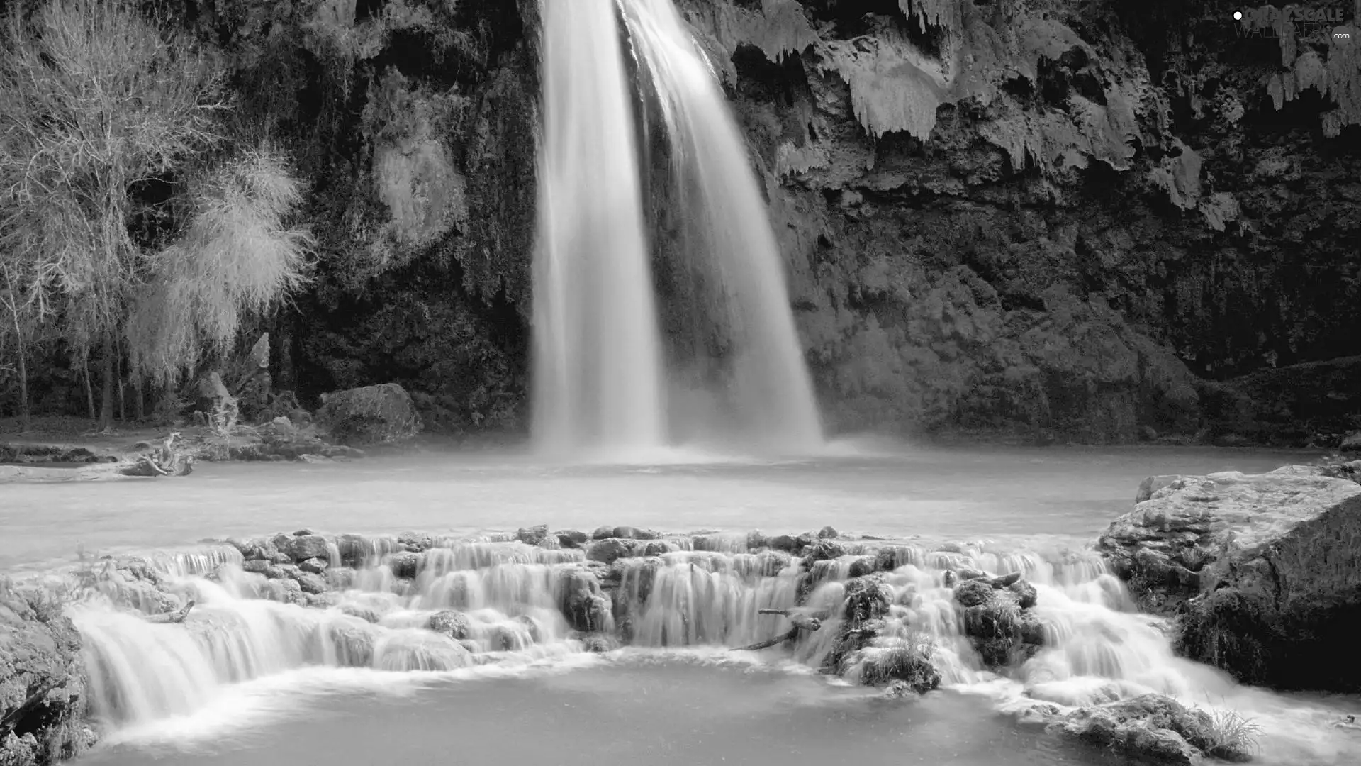 waterfall, rocks