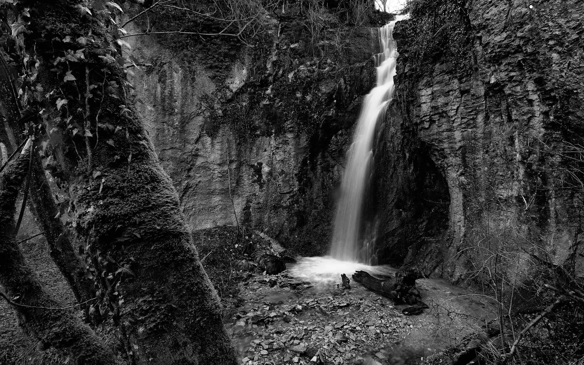 waterfall, rocks