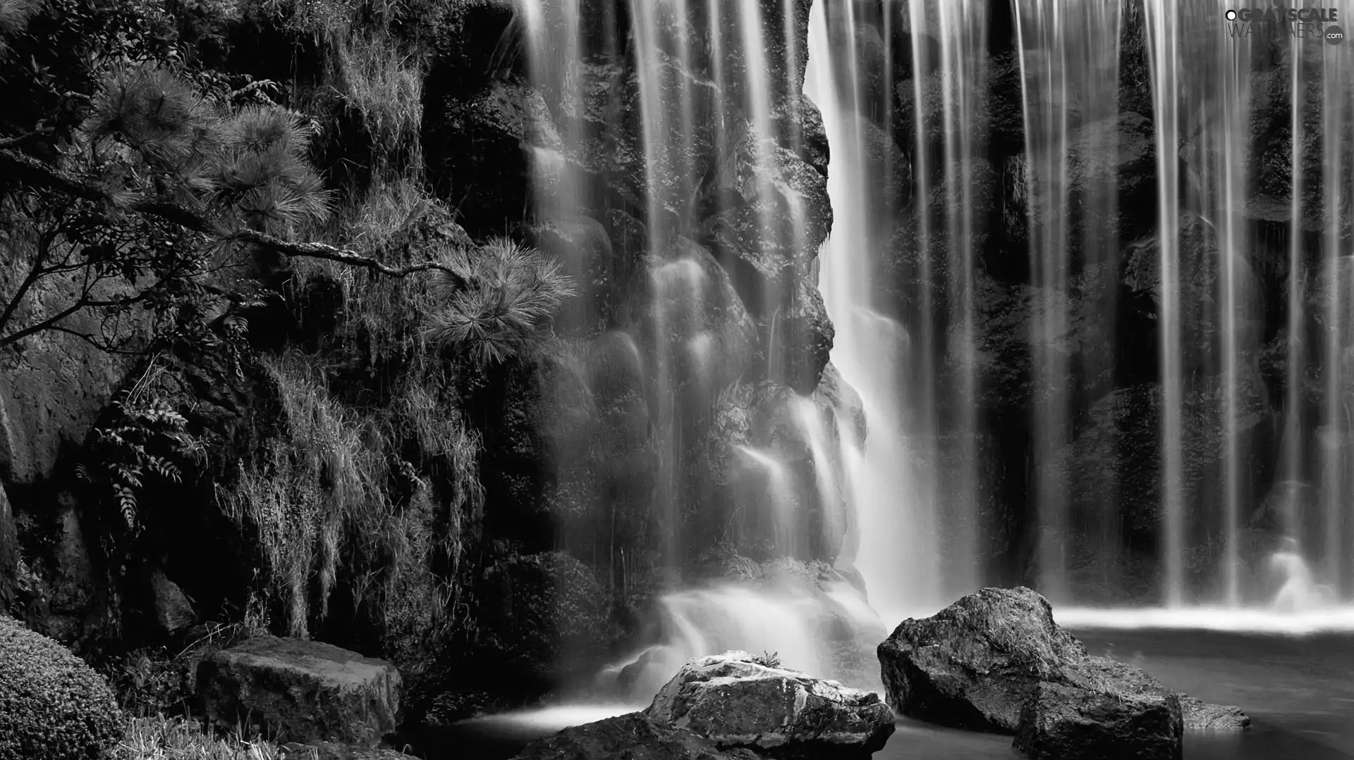 waterfall, rocks