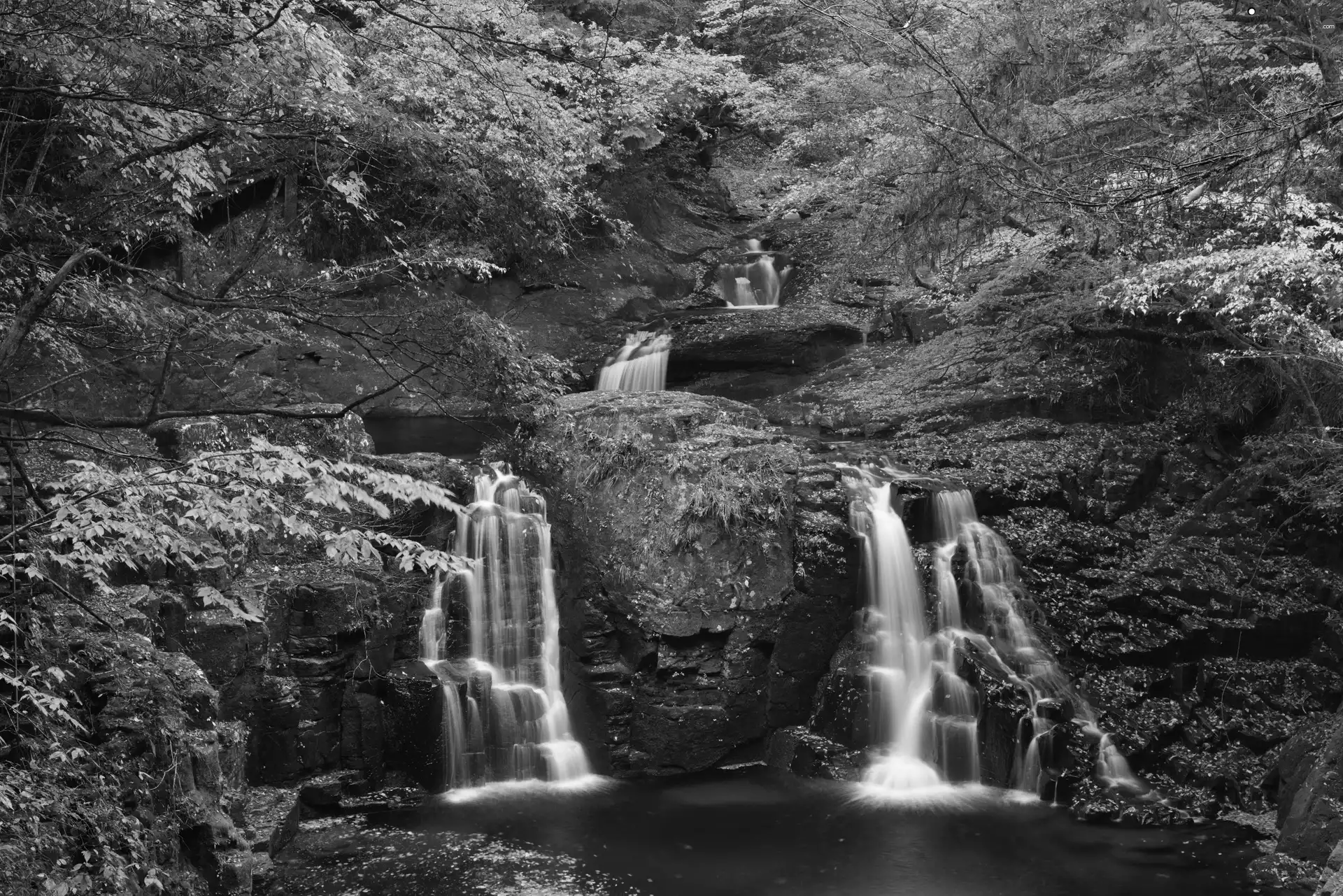 rocks, autumn, waterfall