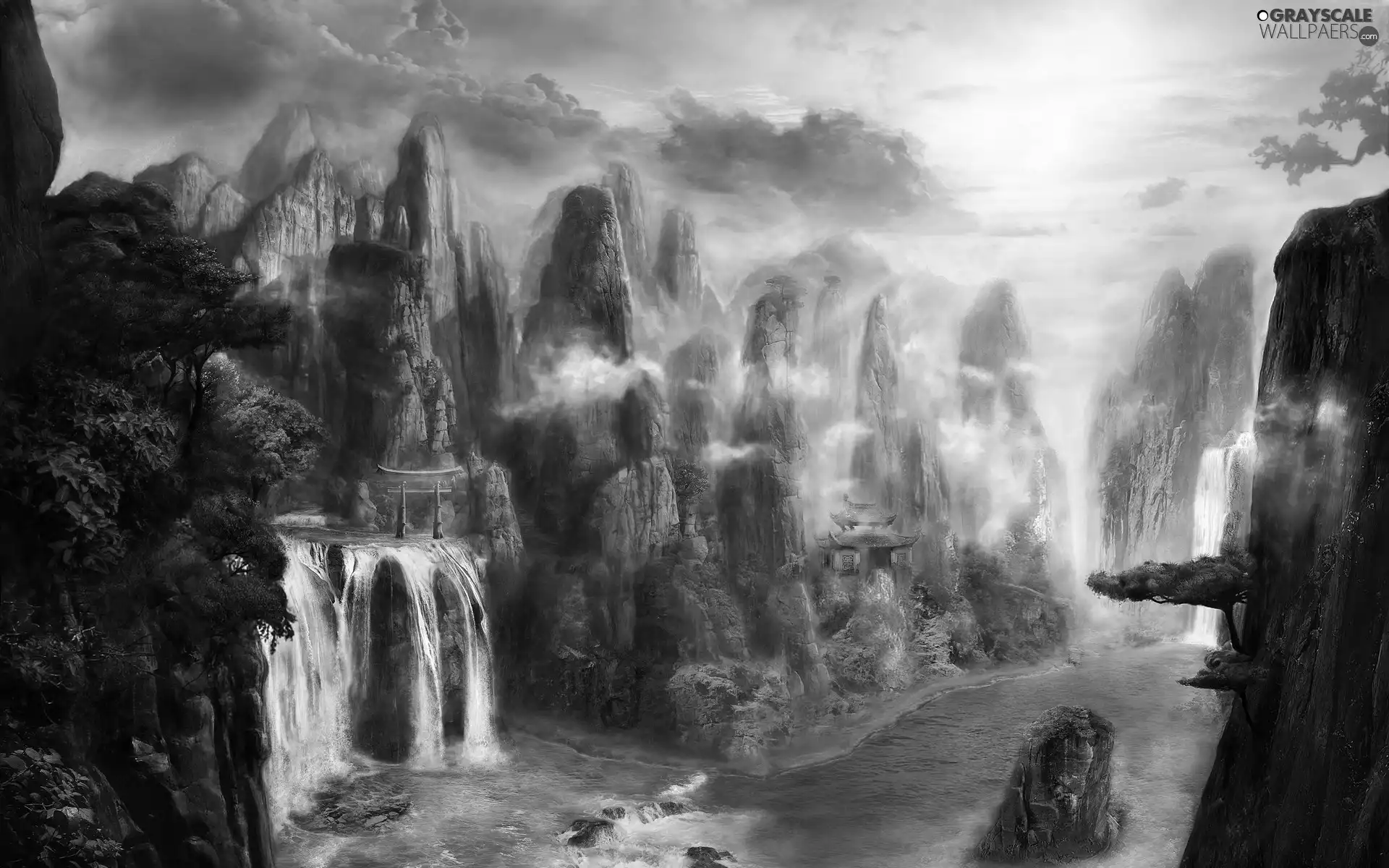 rocks, River, waterfall