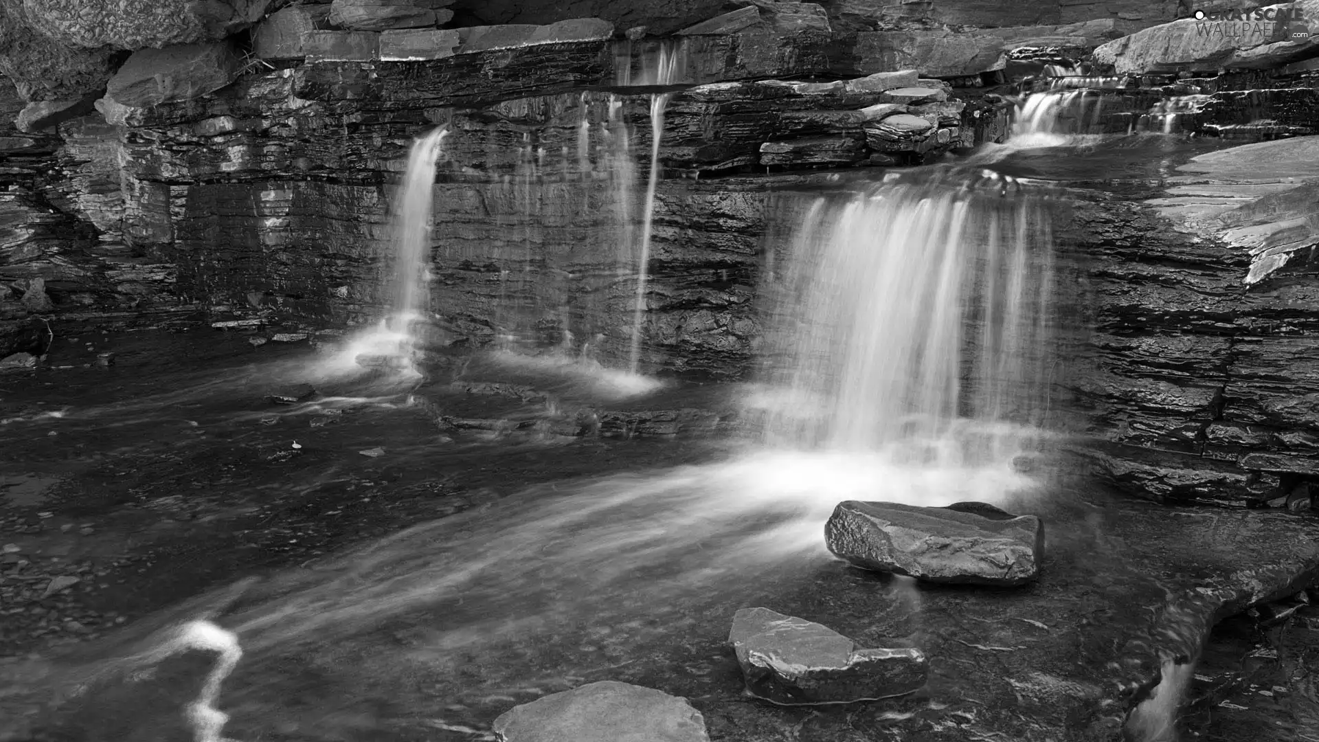 waterfall, rocks
