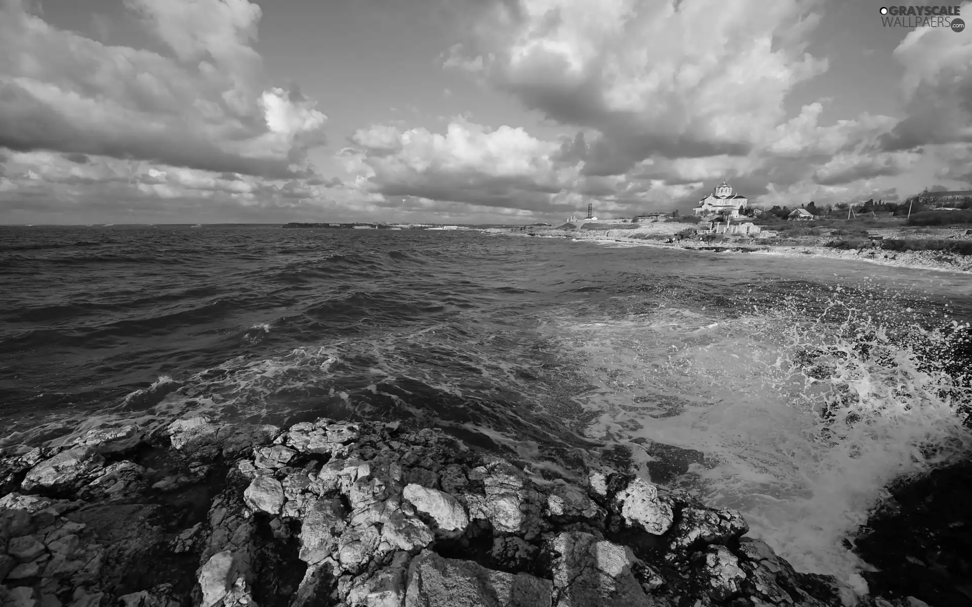 rocks, sea, Waves