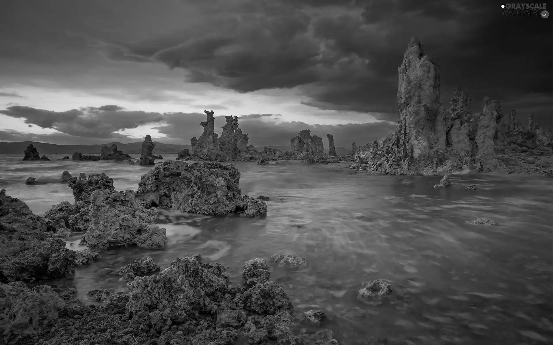 west, lake, rocks, sun