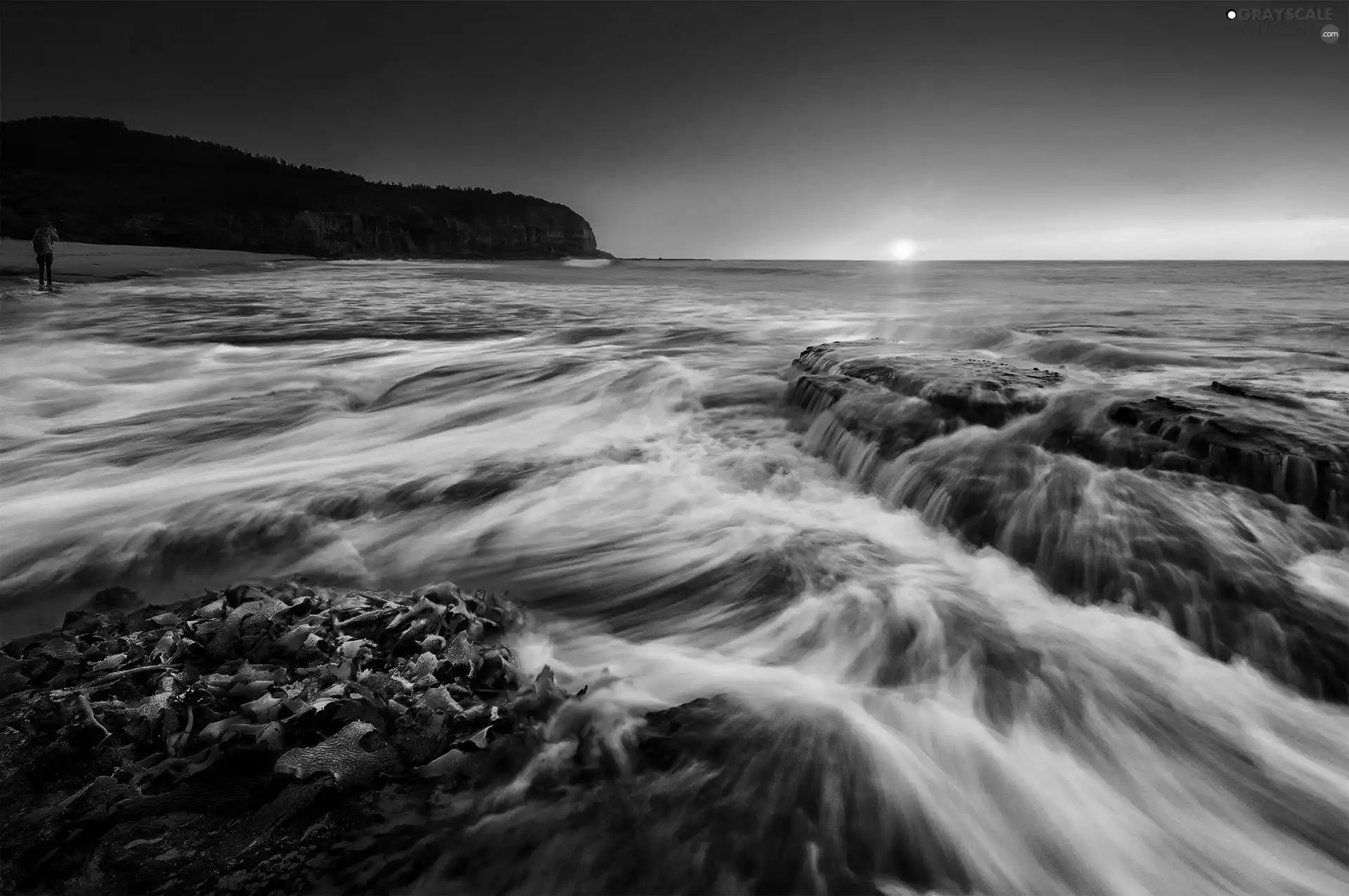 west, sea, rocks, sun