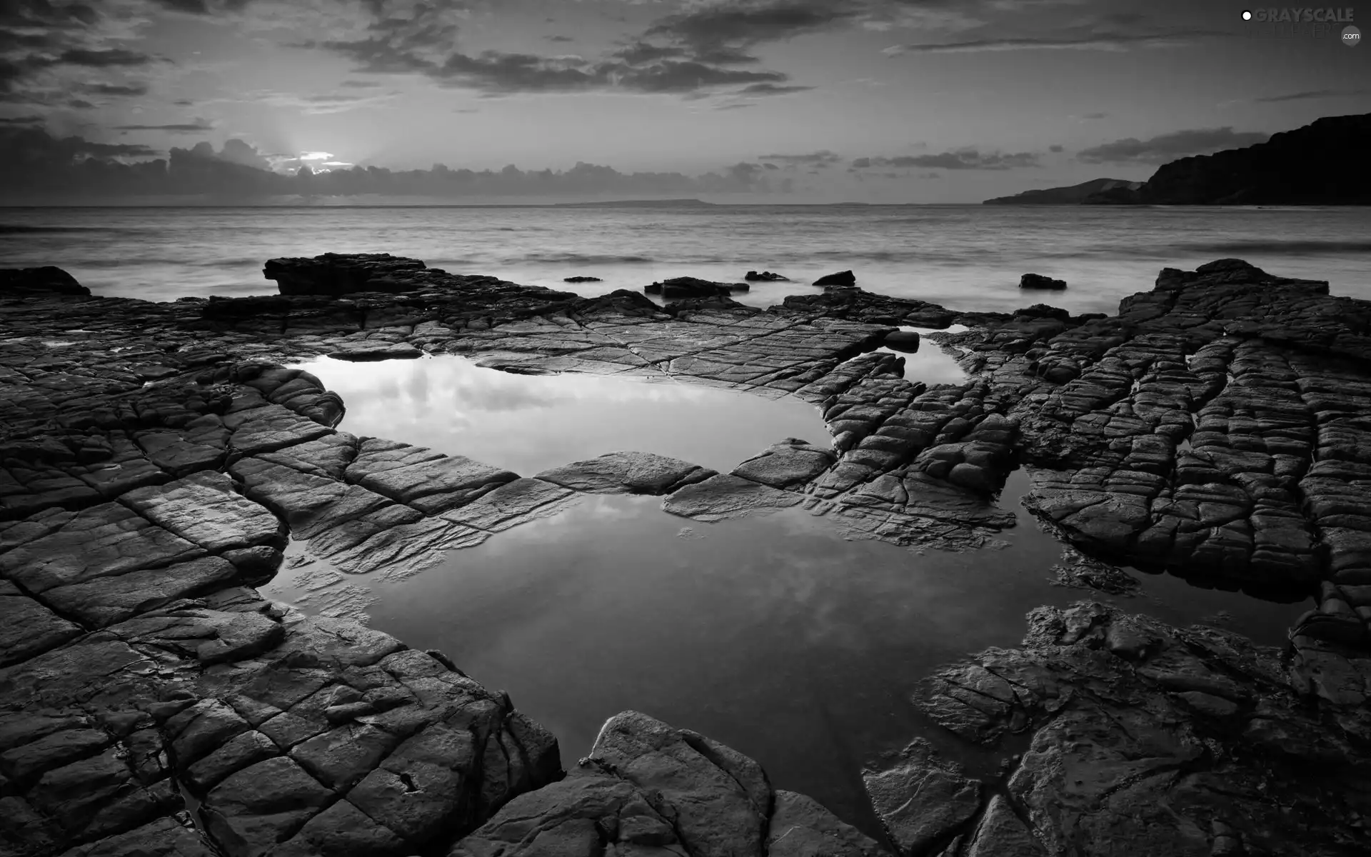 west, sea, rocks, sun