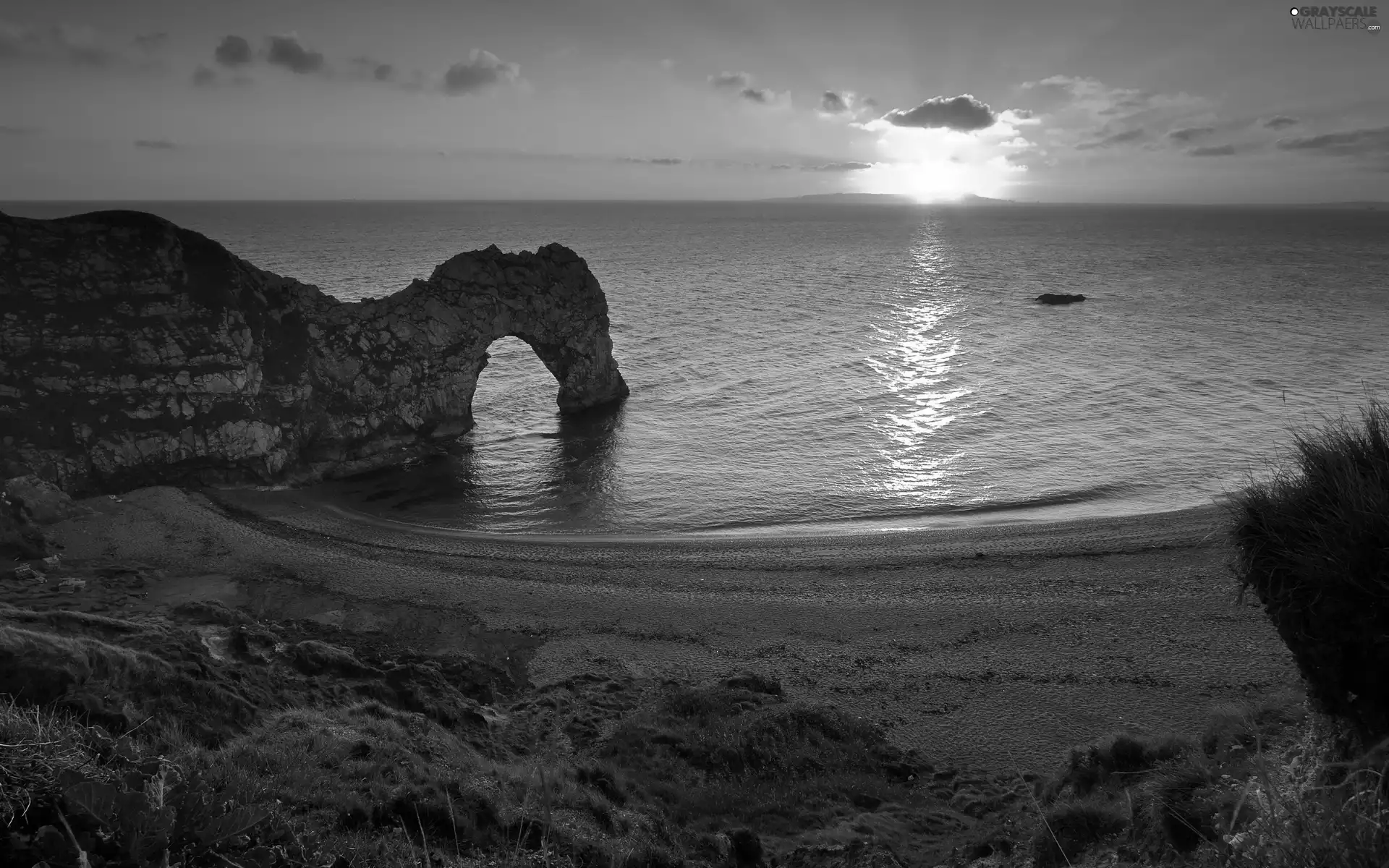 west, sea, rocks, sun