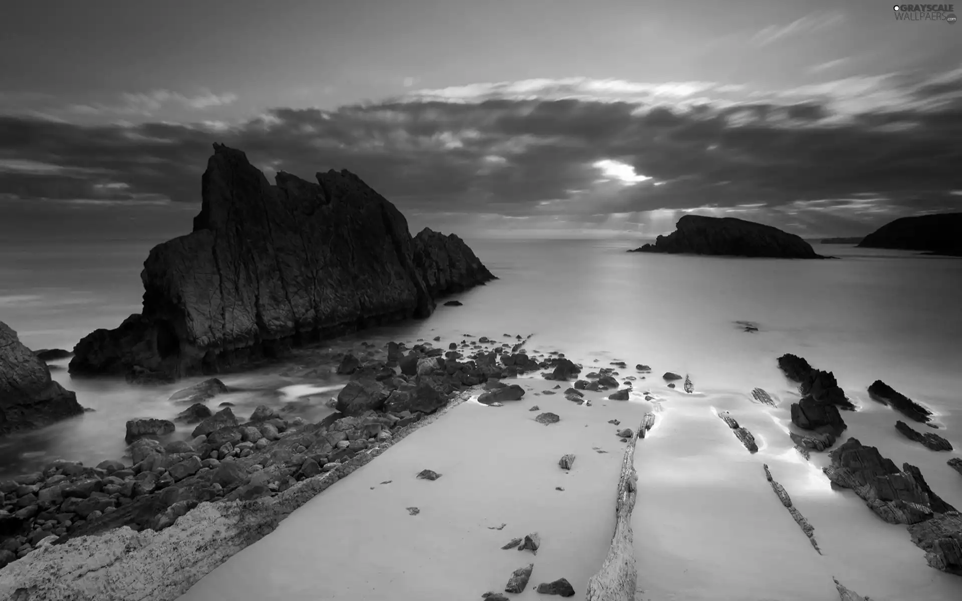 west, sea, rocks, sun