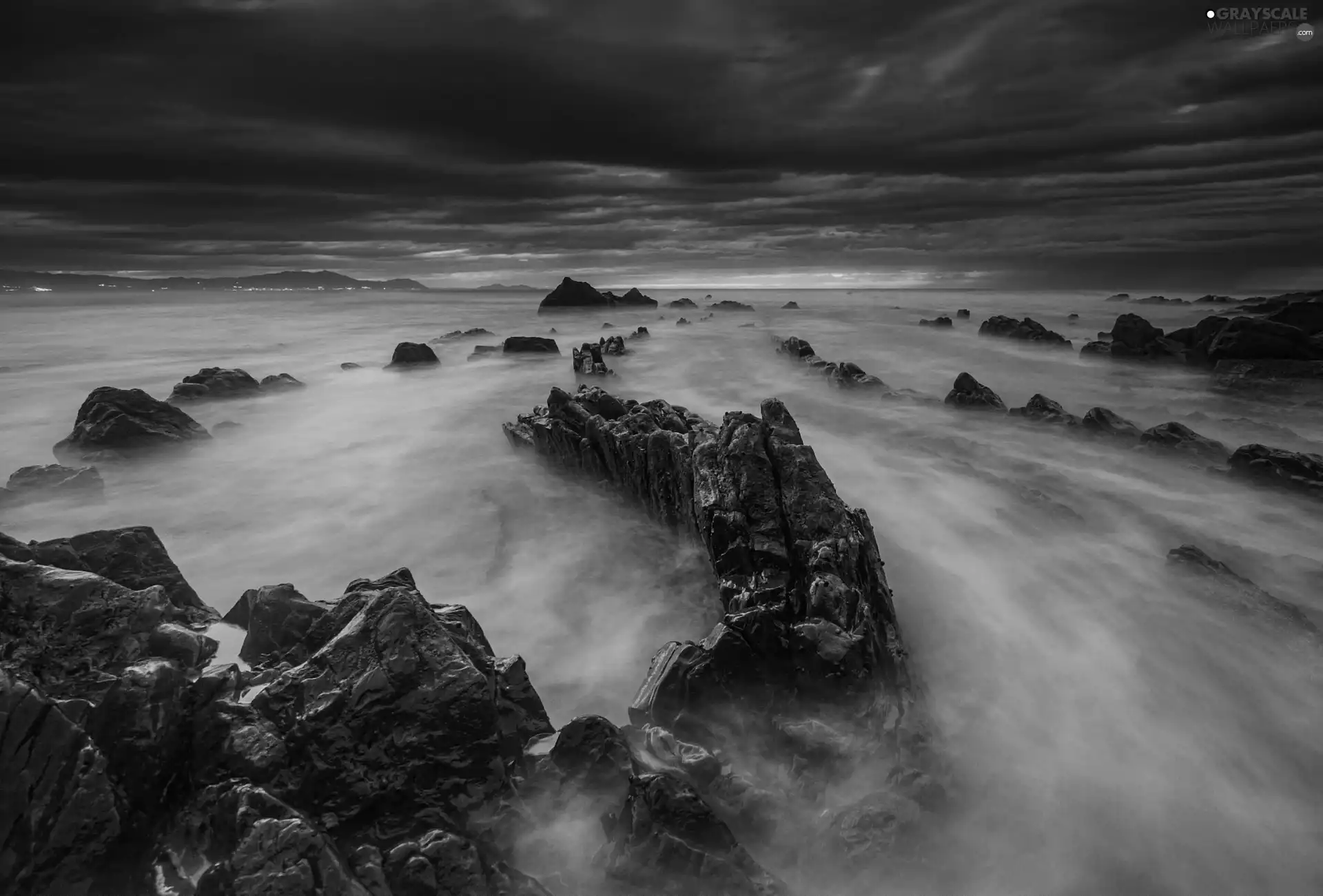 west, sea, rocks, sun