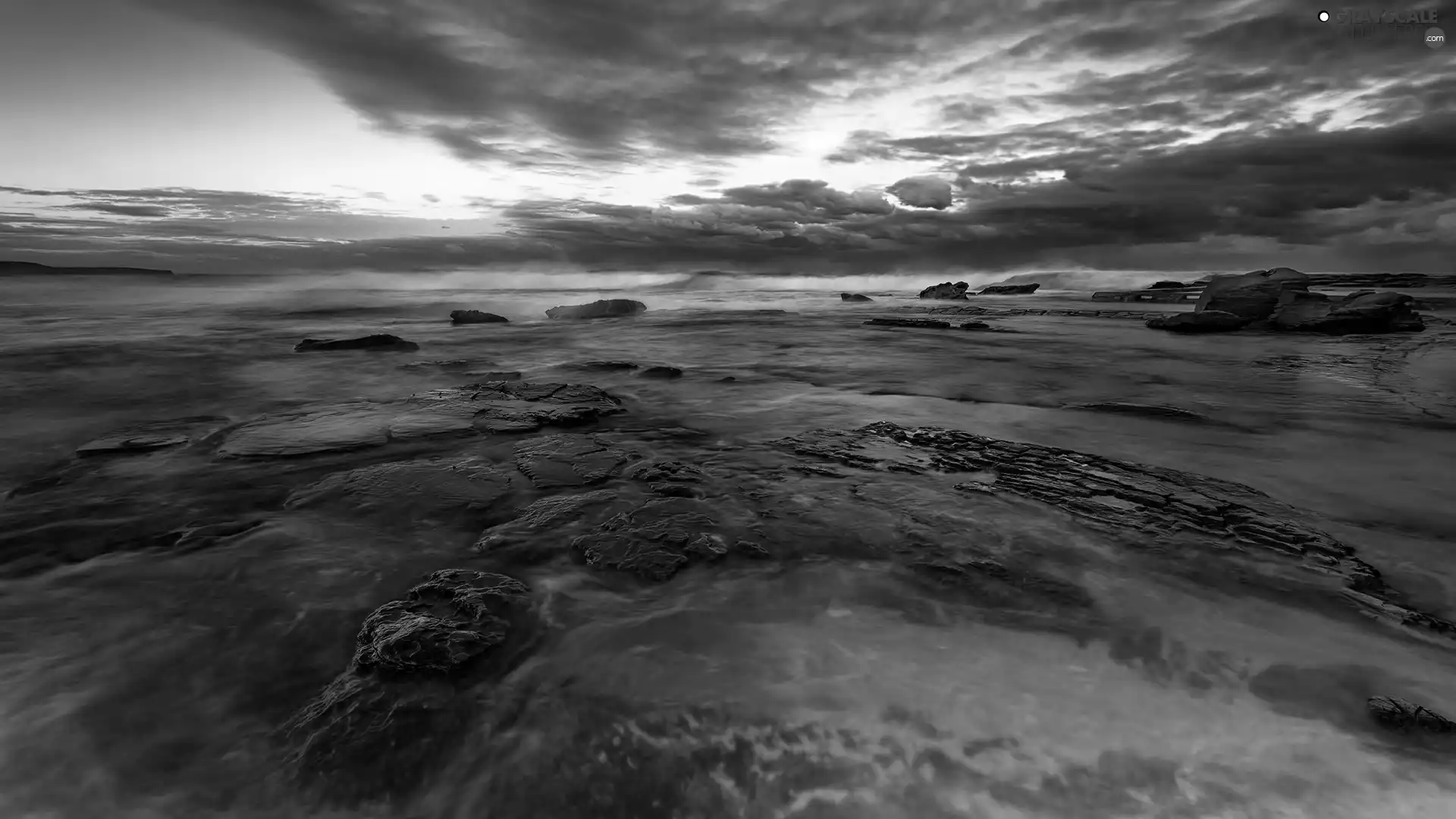 west, sea, rocks, sun