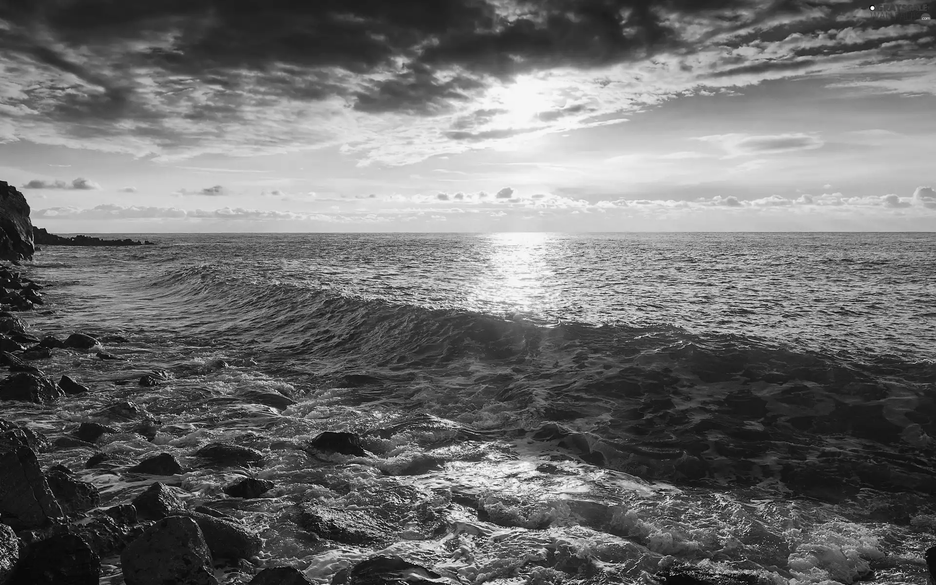 west, sea, rocks, sun