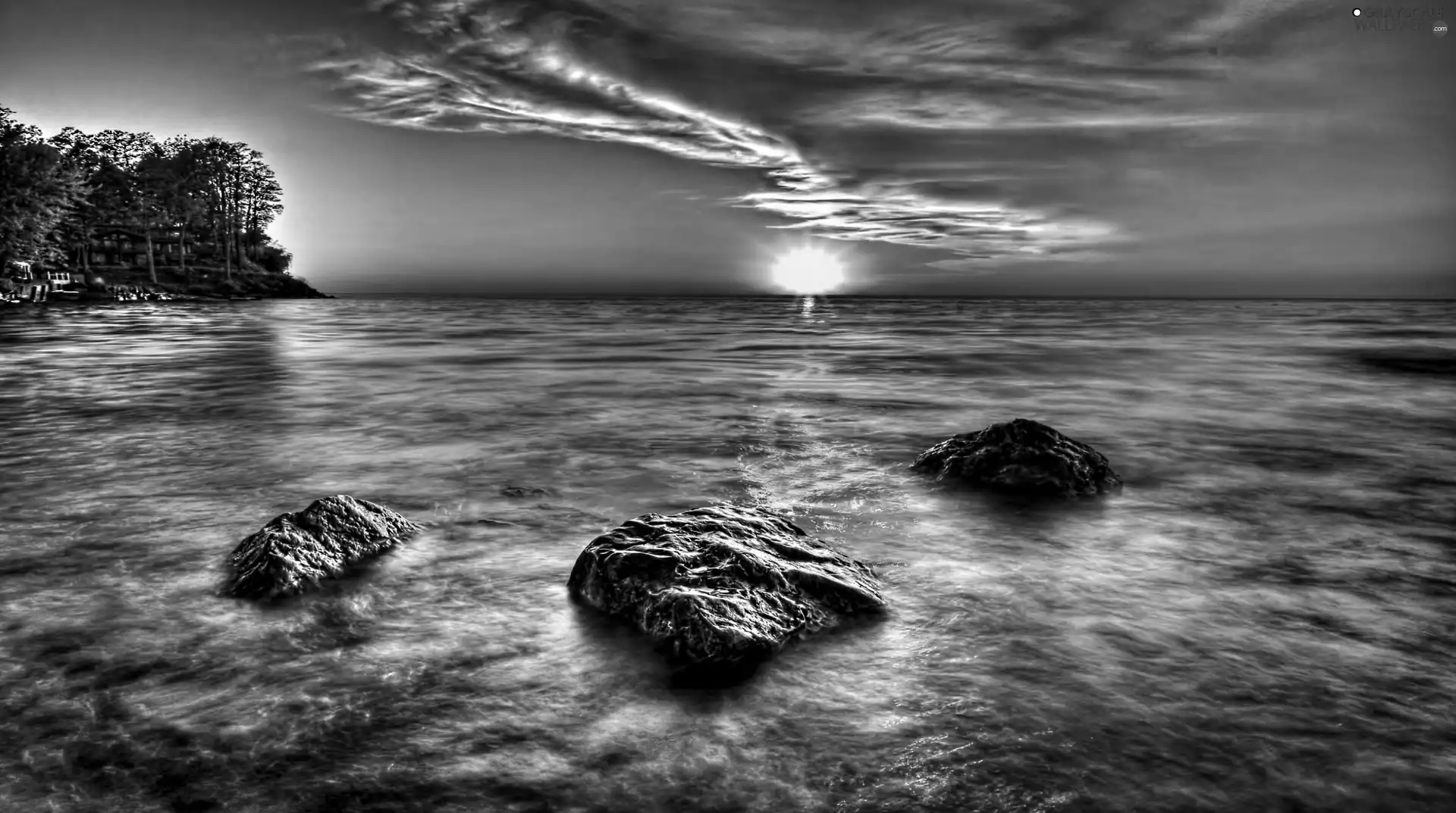 west, sea, rocks, sun