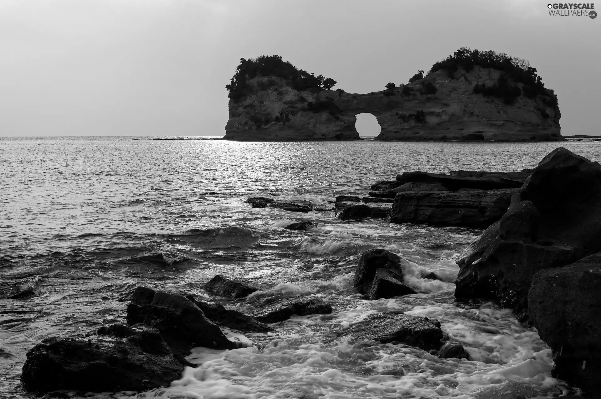 west, sea, rocks, sun