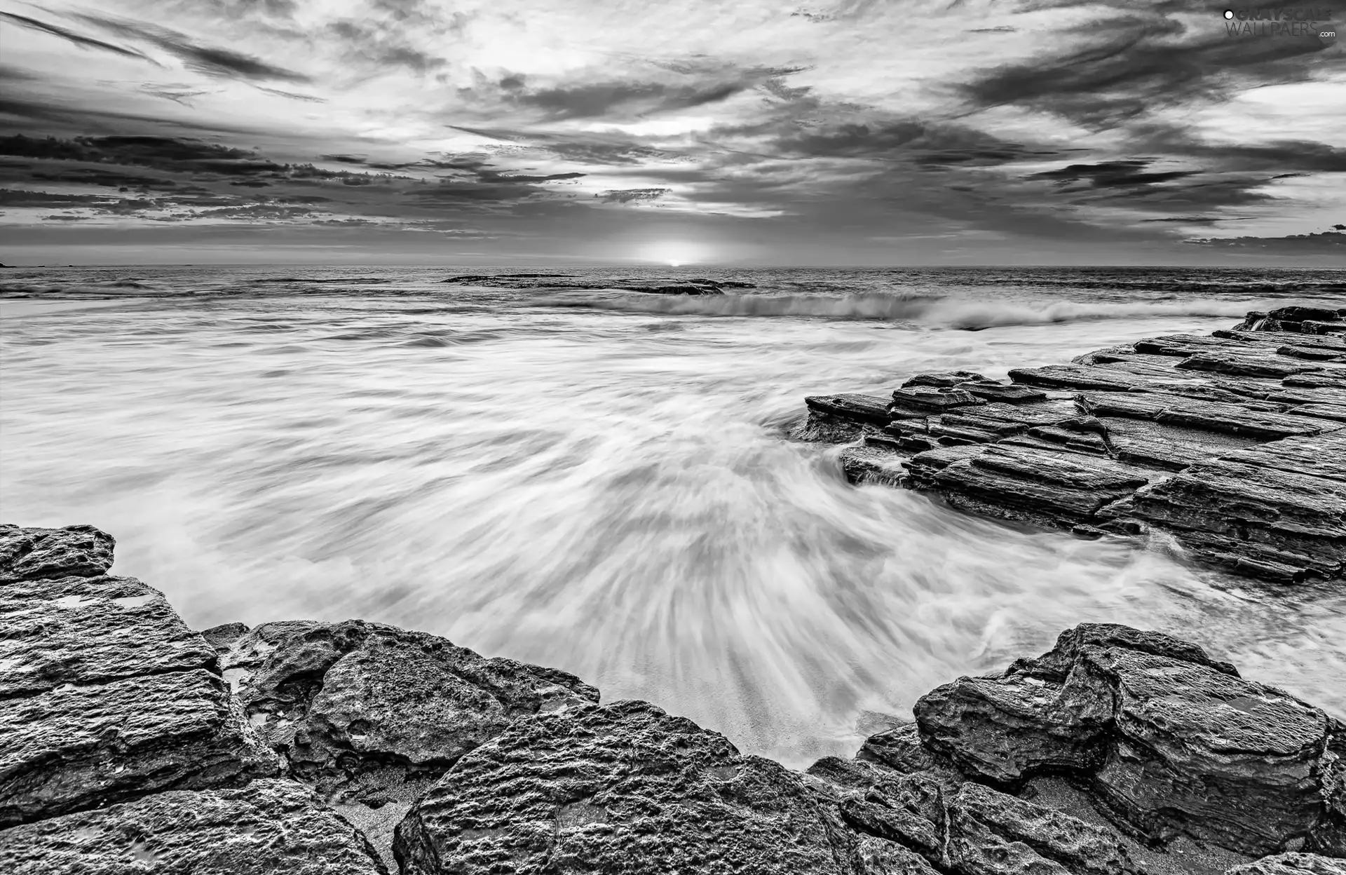 west, sea, rocks, sun