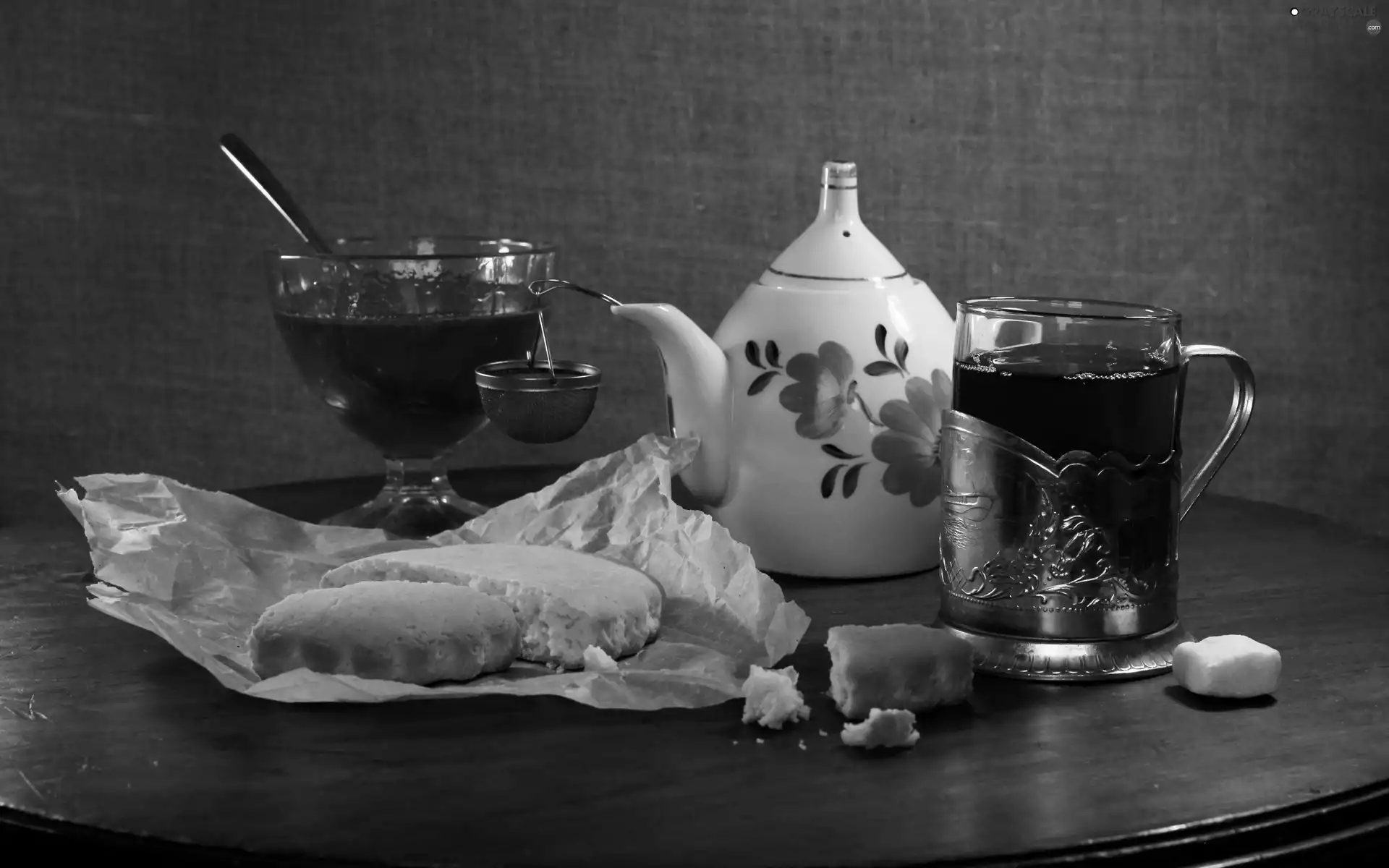 Roll, composition, cup, tea, jug