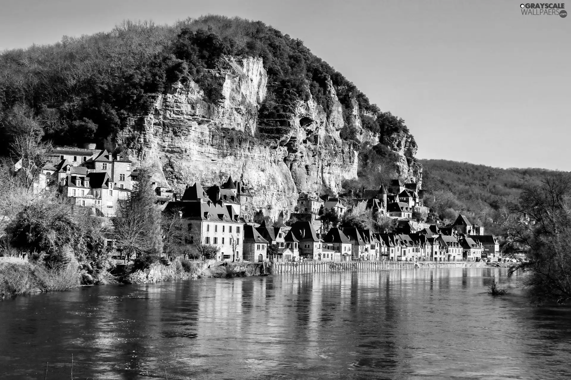 La Roque Gageac, France, rocks, Houses, River