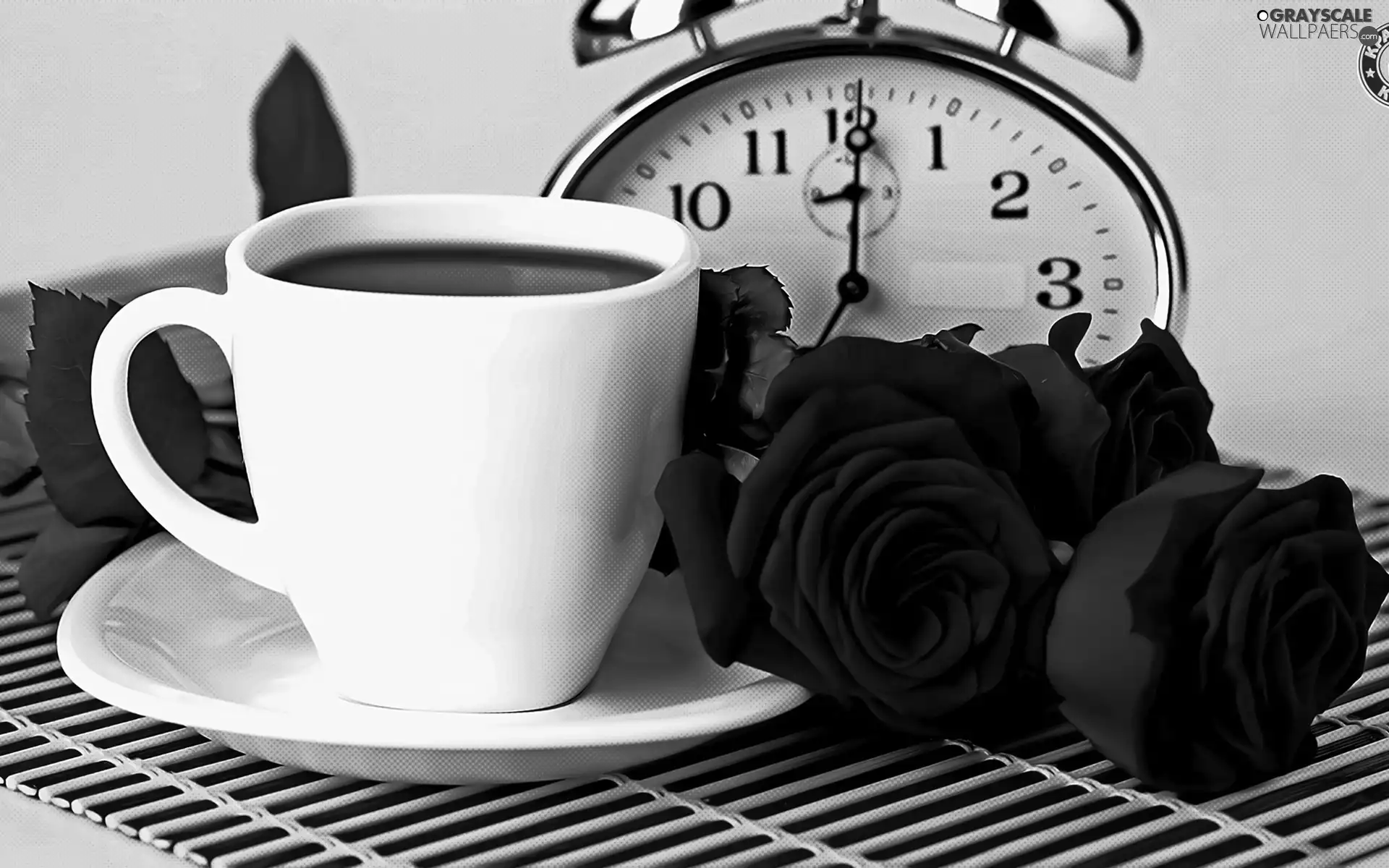 alarm clock, Red, roses, cup