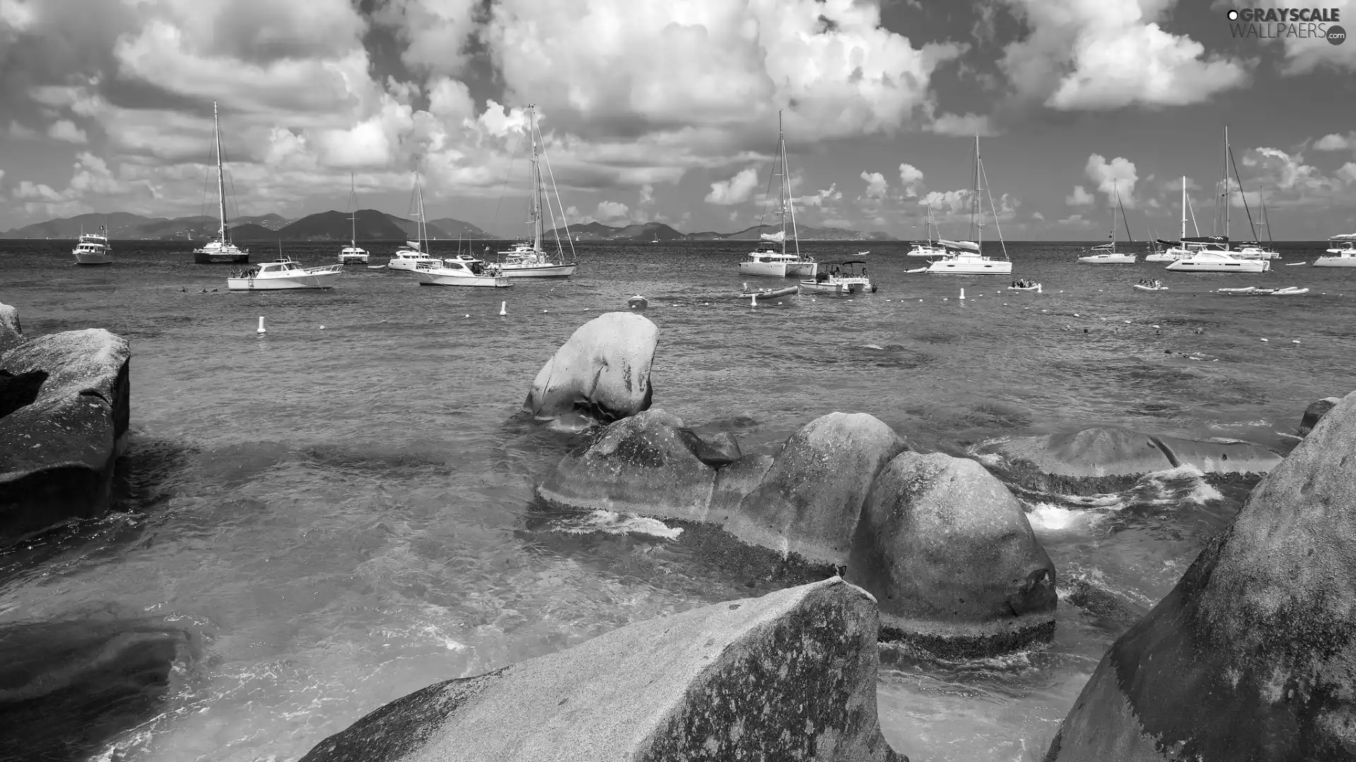 Sailboats, sea, Stones