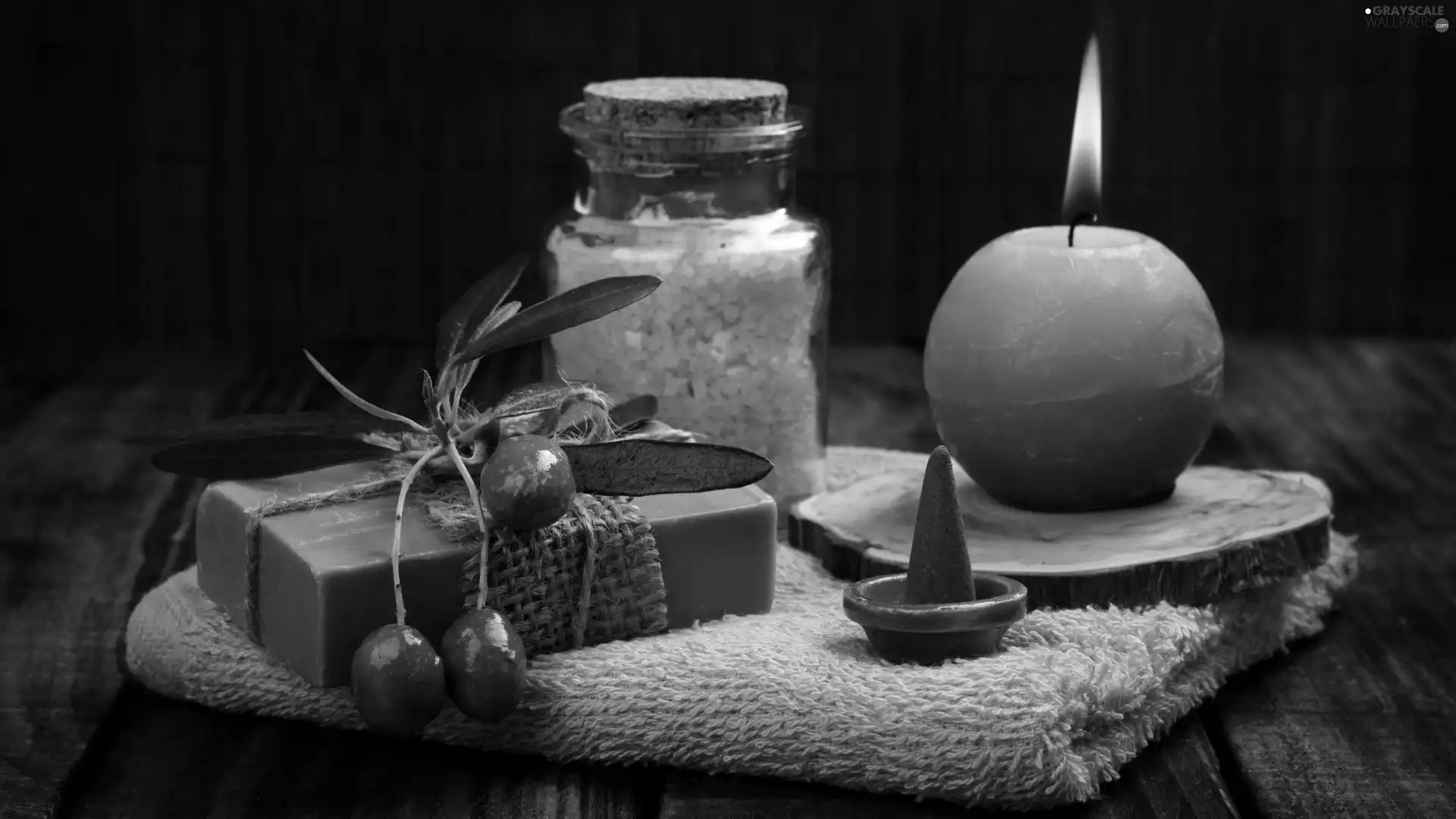 olives, soap, Spa, salt, Candle, Towel, composition