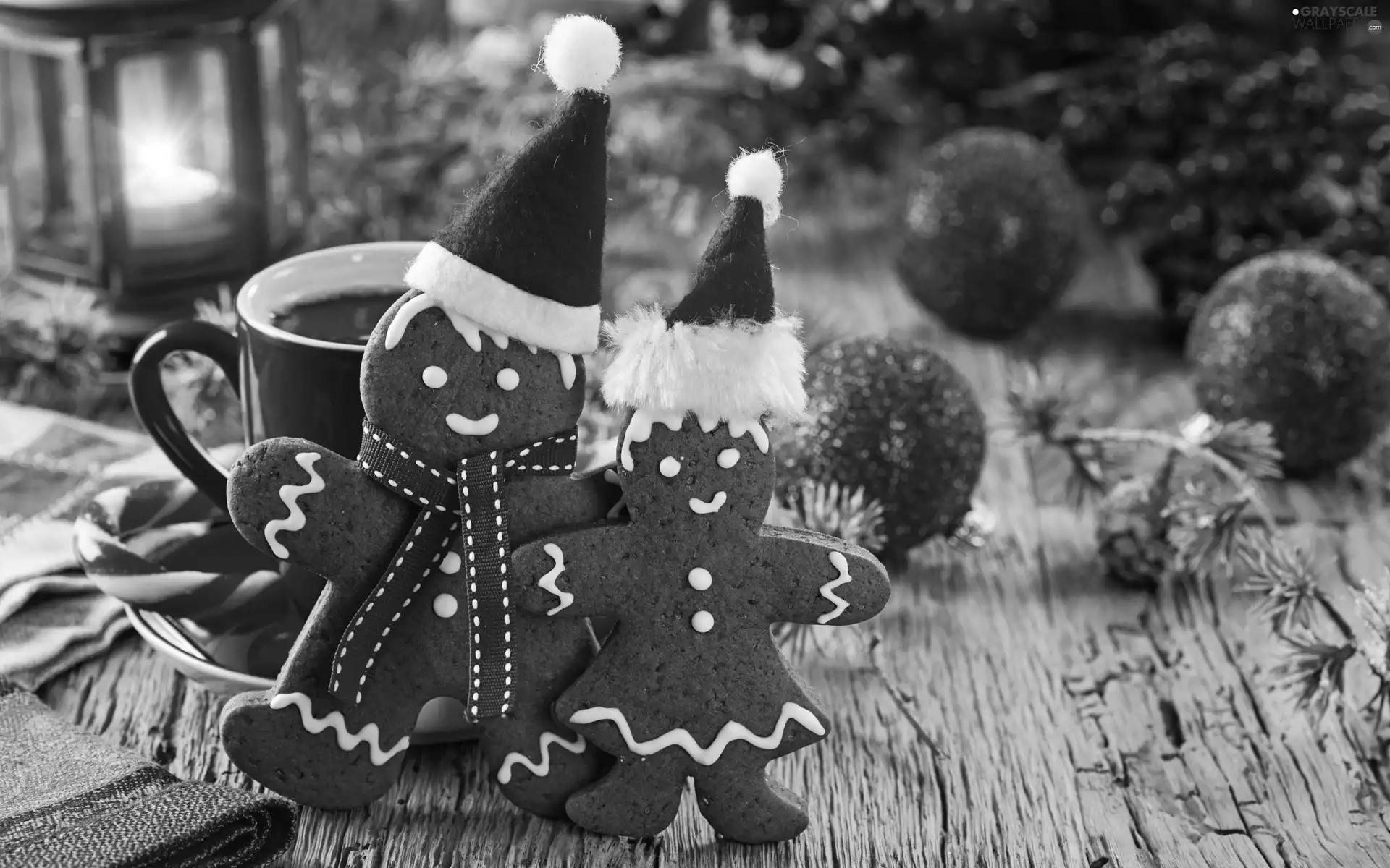 Santas, cup, Twigs, Gingerbread, baubles