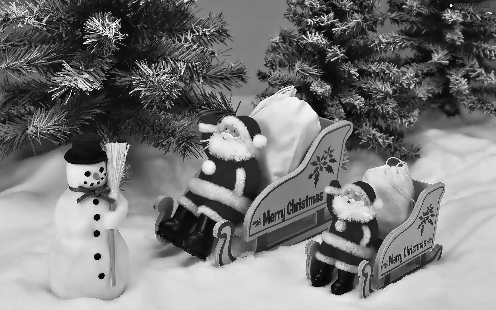 Snowman, Christmas, sleigh, snow, Santas, decor