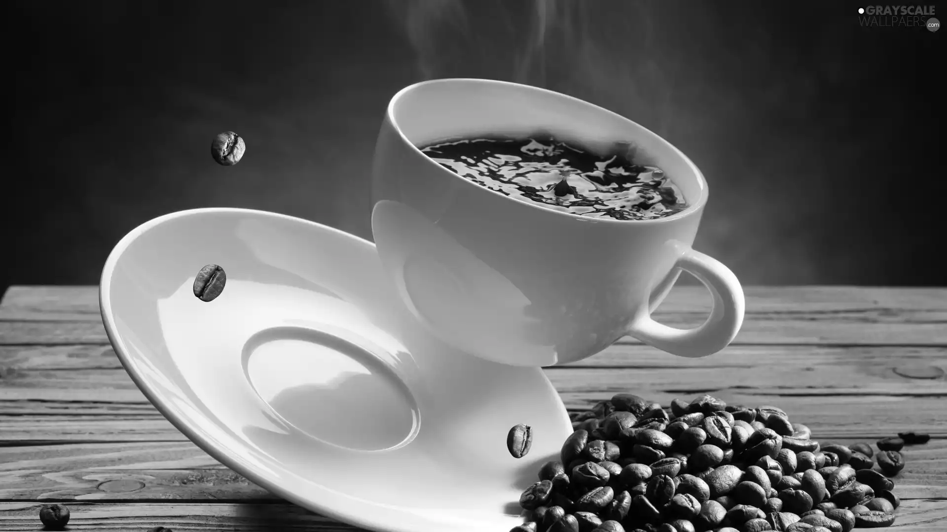 grains, cup, saucer, coffee