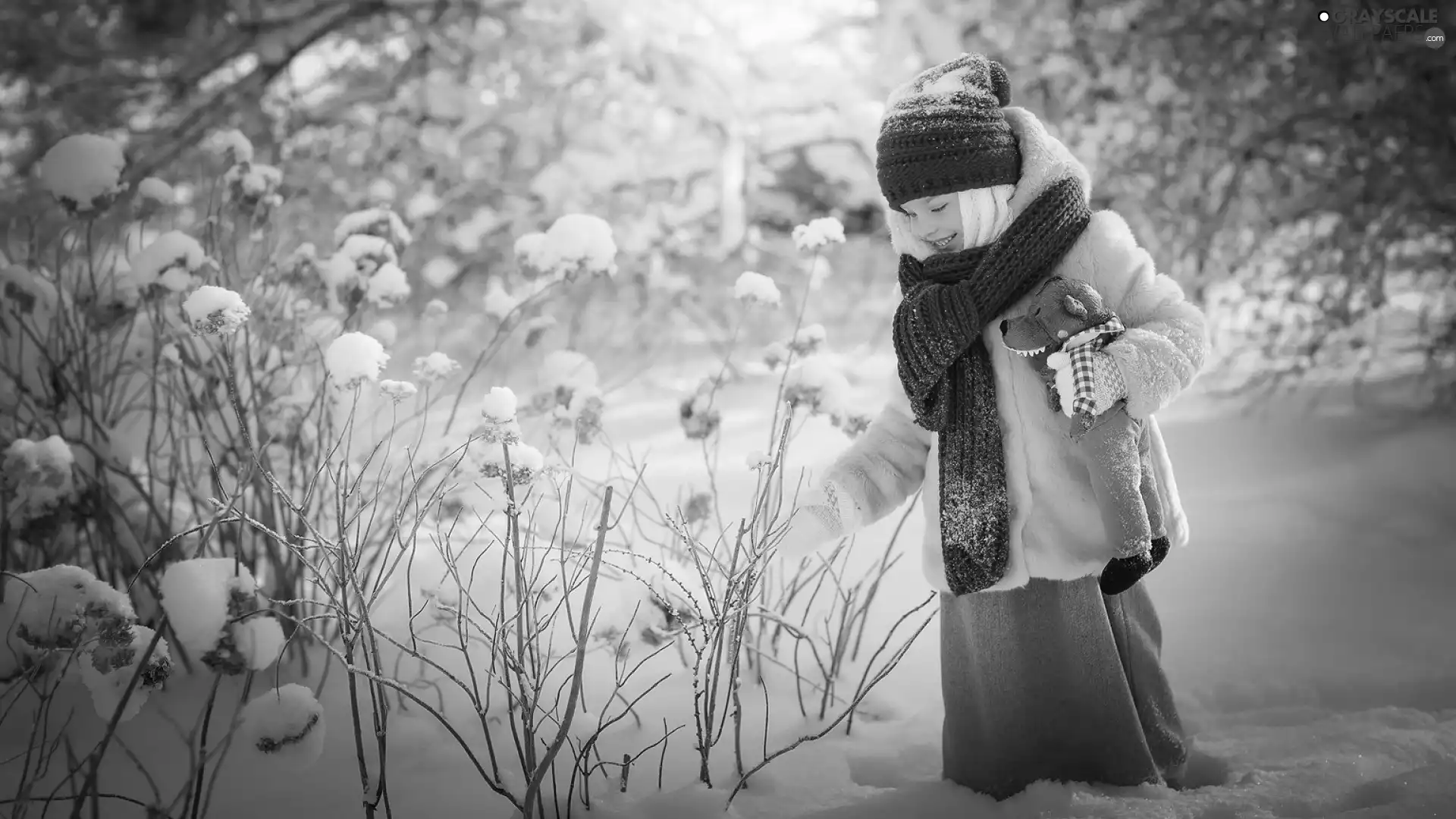 red hot, girl, Scarf, Twigs, Hat, winter