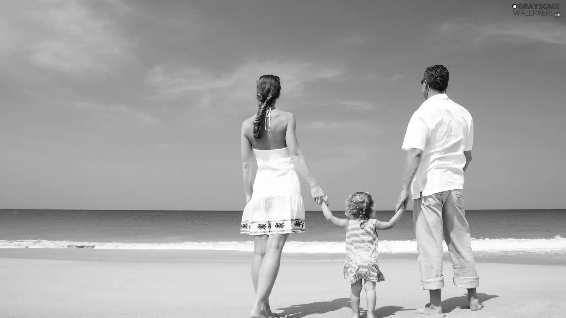 sea, Beaches, a man, Kid, Women