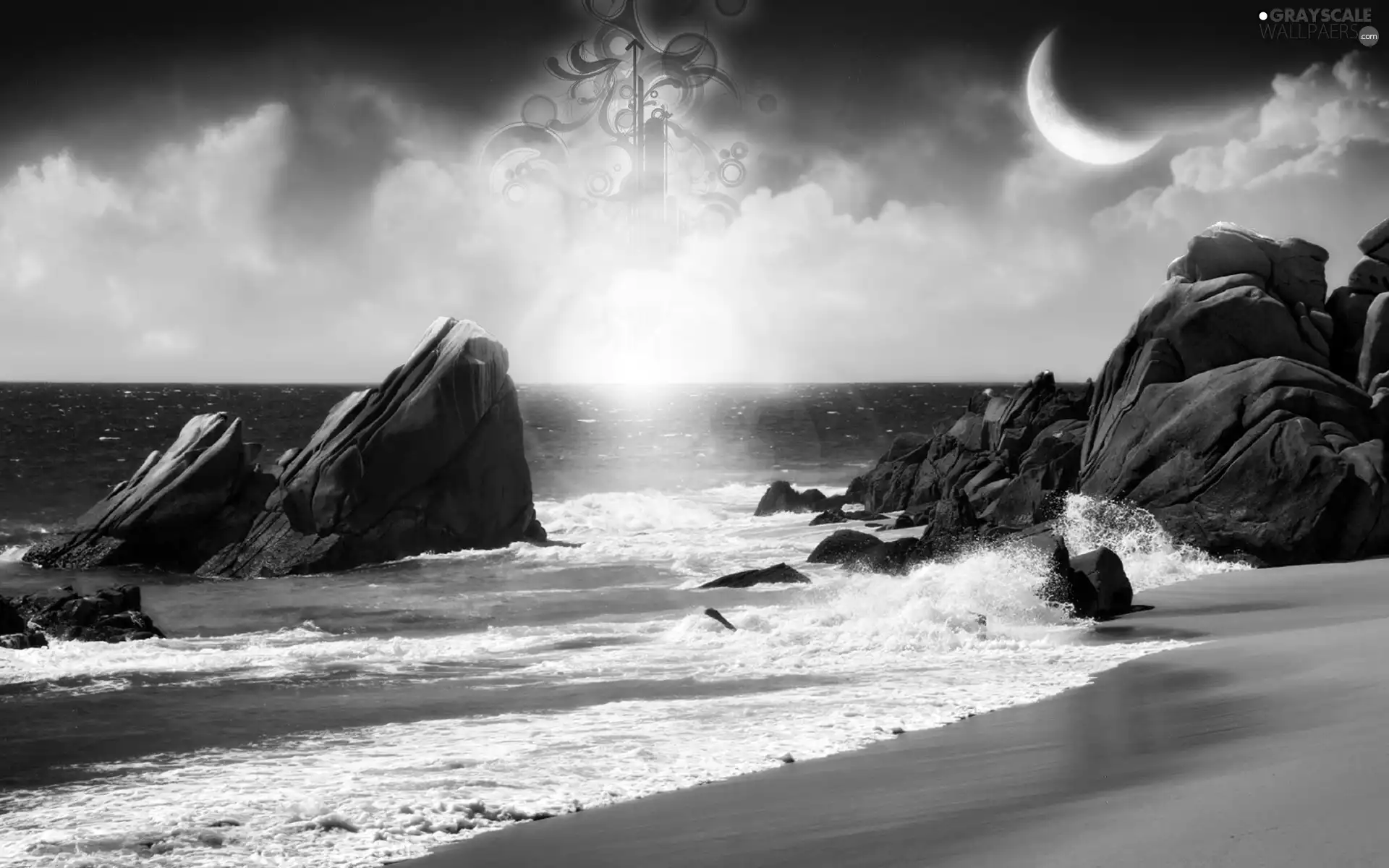 landscape, graphics, sea, Beaches, fantasy, Computer