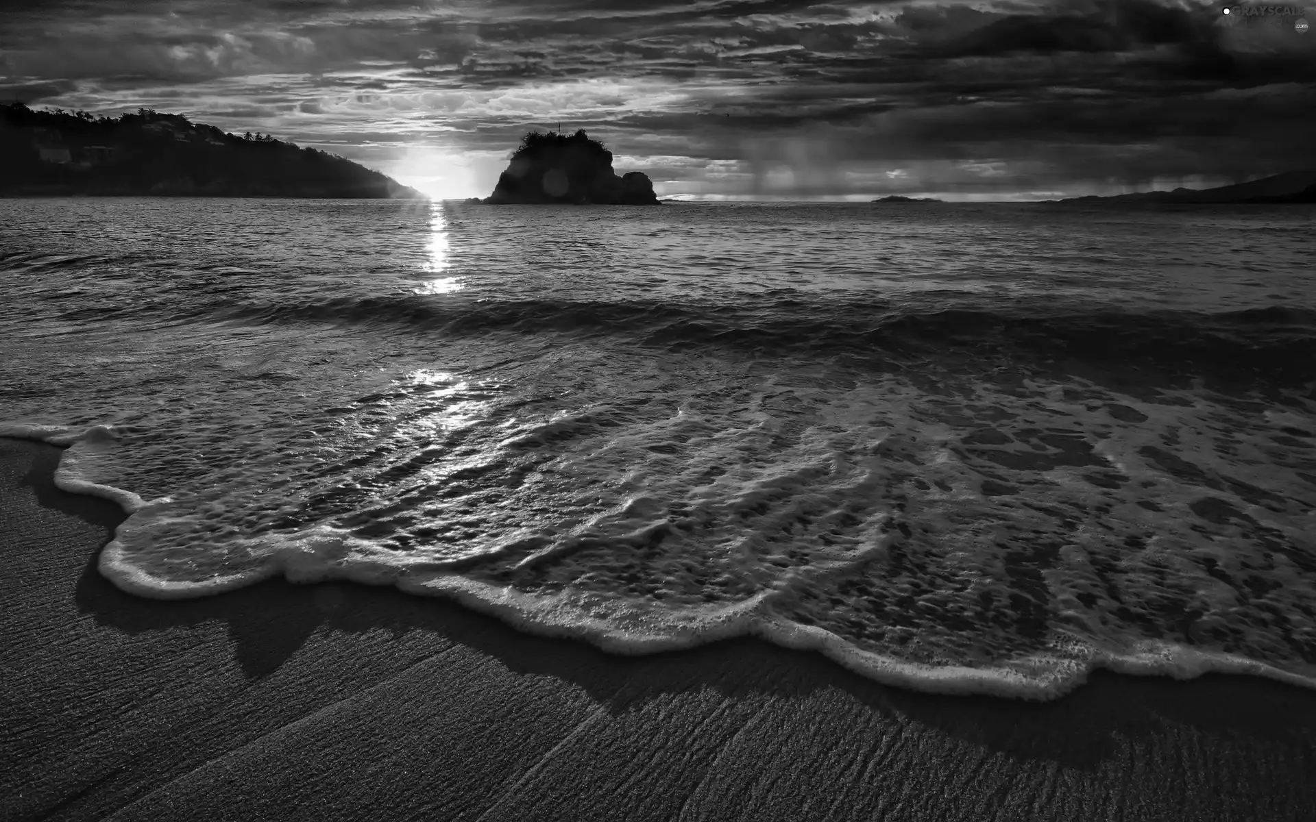 sea, Beaches, sun, clouds, west